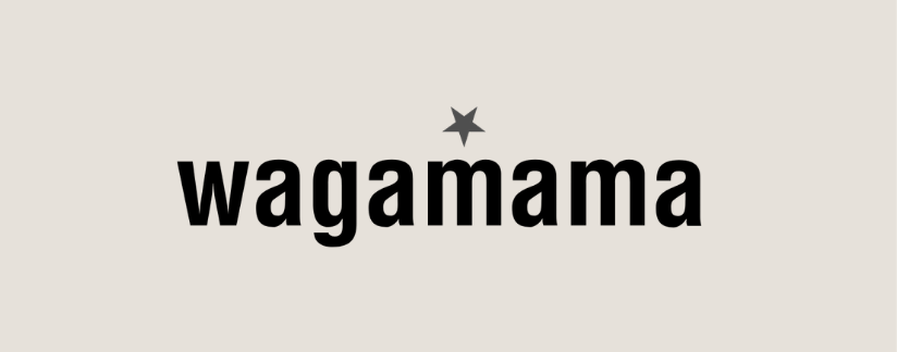 Testo 'wagamama' con una stella sopra la 'a' centrale, su sfondo beige