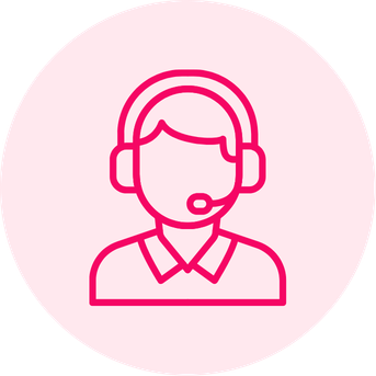 Icona di un operatore di supporto con auricolare e microfono in stile disegnato, colore rosa