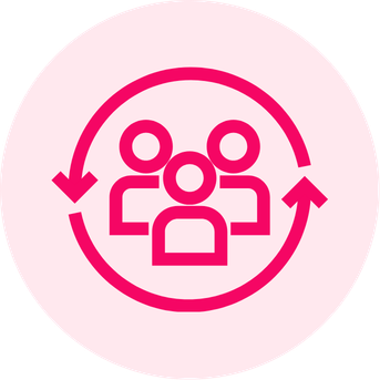 Simbolo di tre persone all'interno di un cerchio con frecce che indicano un ciclo continuo.