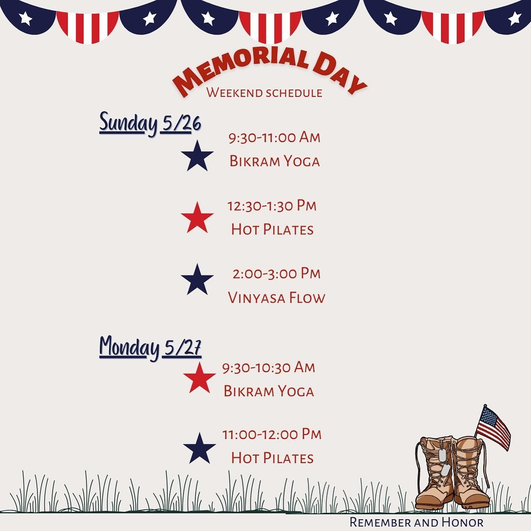 In honor of Memorial Day, we will have a modified schedule 
this Sunday &amp; Monday 5/26 &amp; 5/27 ❤️🤍💙