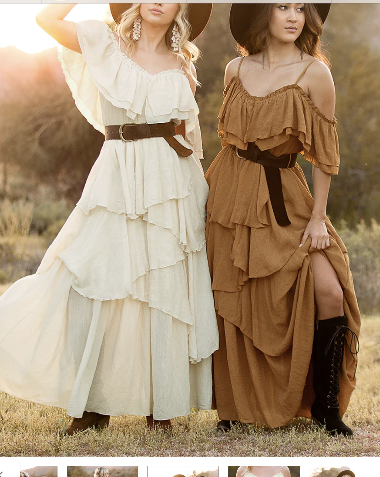 Both dresses available. Cream size large, rust size small.