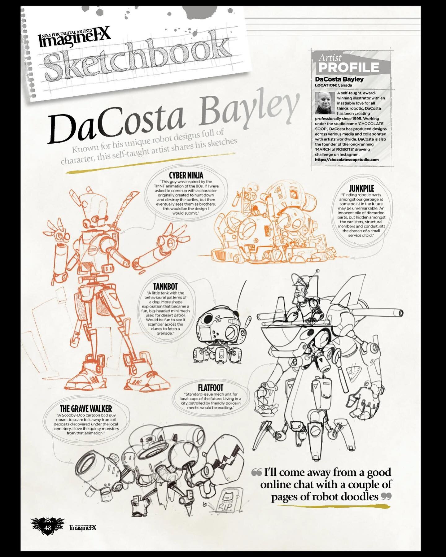 Just chuffed to be included the new issue of @imaginefxmagazine Page 48 - Thank you for having me. @southerngfx cheers for the support mate.

#chocolatesoopstudio #dacostabayley #digitalinking #imaginefxmagazine #imaginefxsketchbook #robotart #scifia