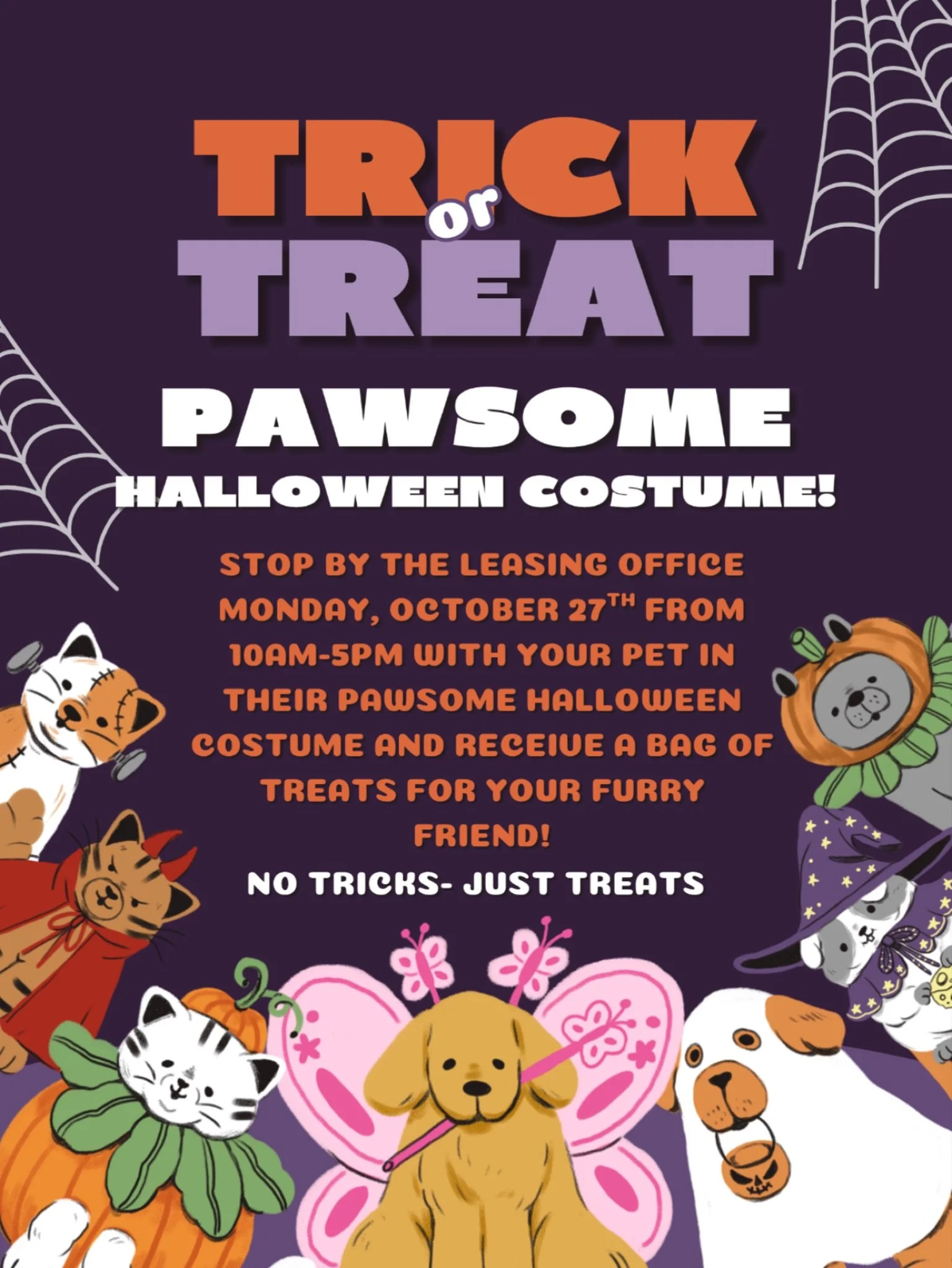 There&rsquo;s nothing we love more than when our favorite furry residents come to the office to visit&hellip; Except when they&rsquo;re in costumes! 

Stop by Monday, October 27th between 10am and 5pm with your pet in their PAWSOME Halloween costume 