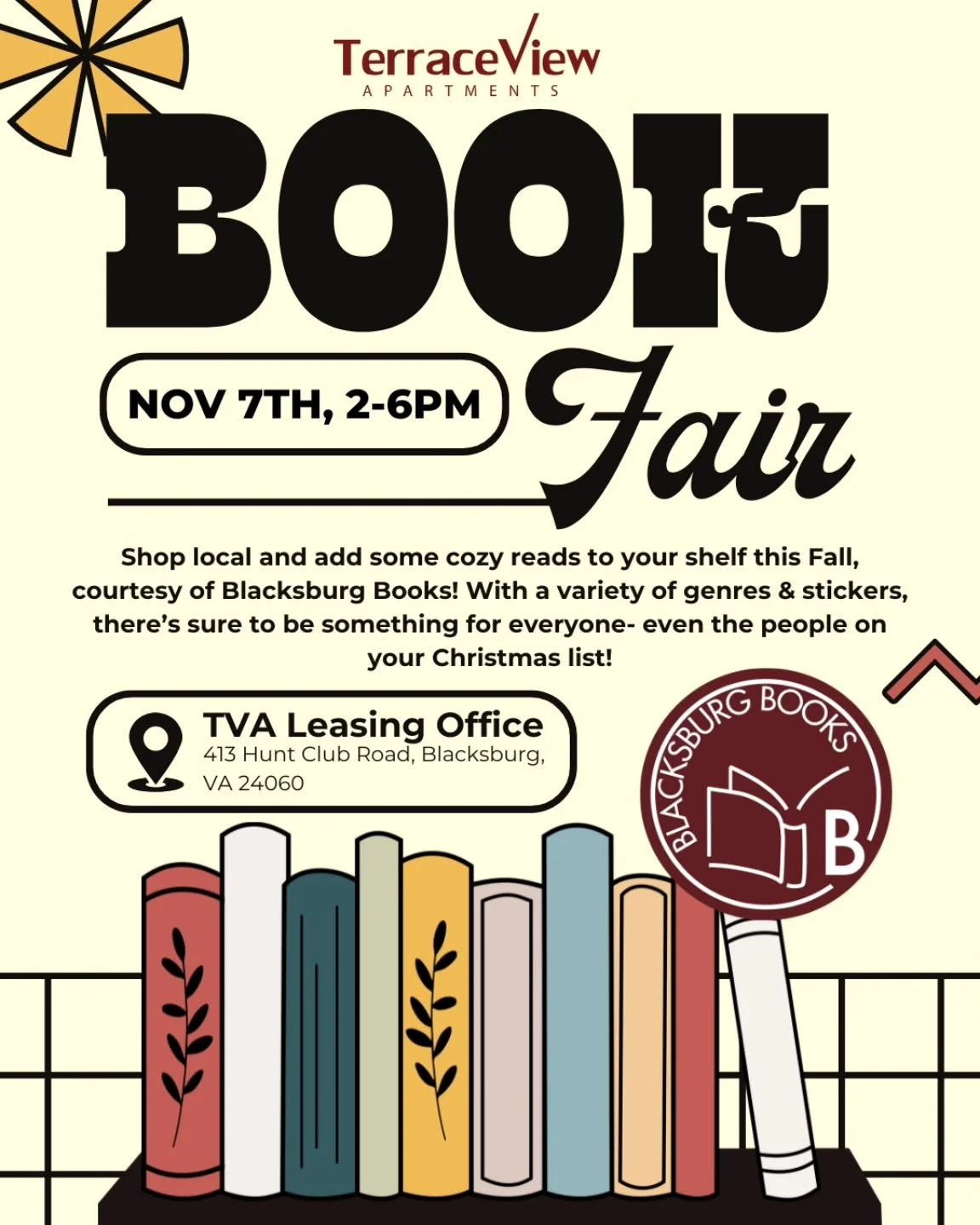 📚Who else thought book fairs stopped once you were an adult?! Thanks to @blacksburg_books they don't have to! 

Join us for a Fall Book Fair on Friday, November 7th from 2-6pm @ the Terrace View Leasing Office. Whether you're shopping for yourself, 