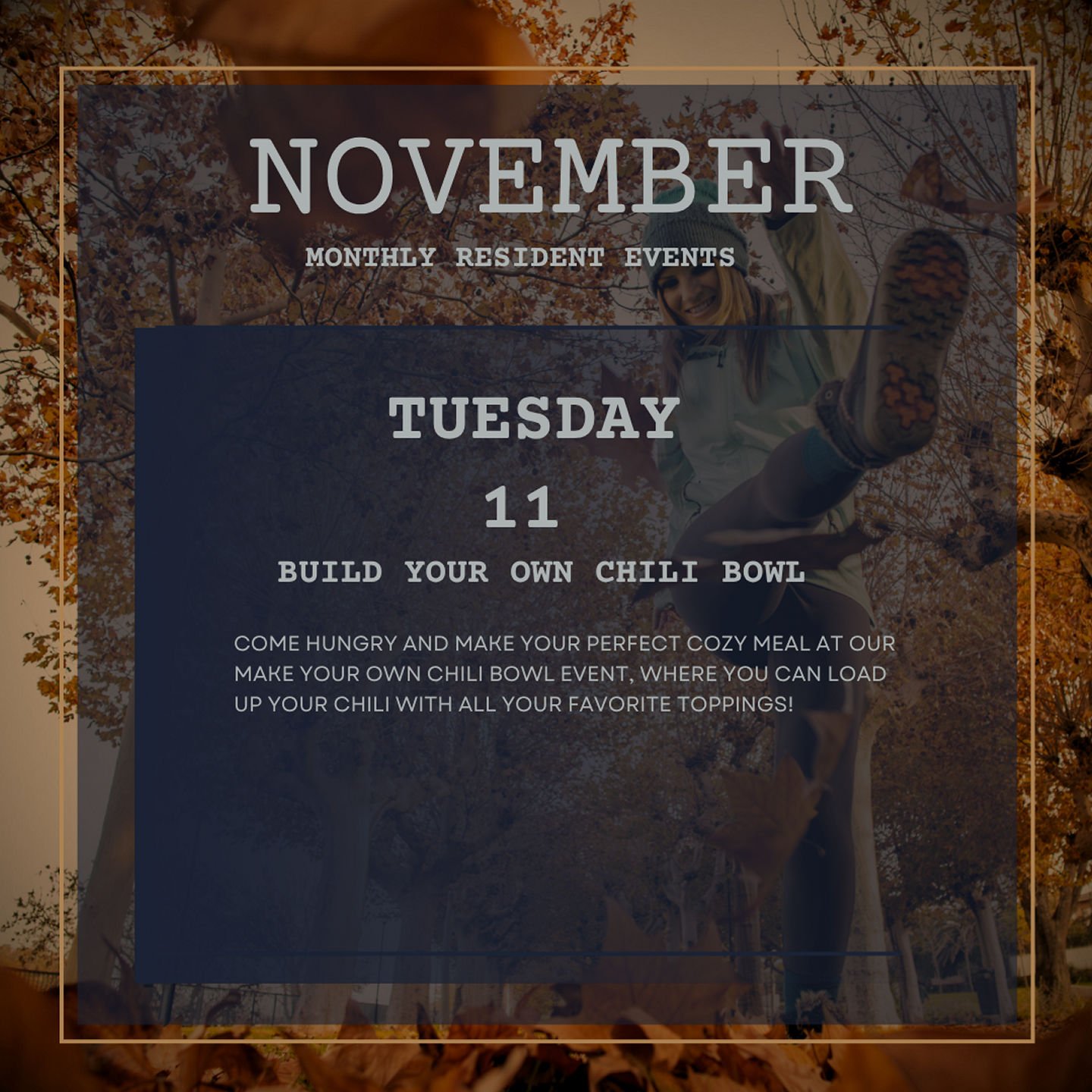 Come join us tomorrow for a cozy meal and build your own chili bowl!