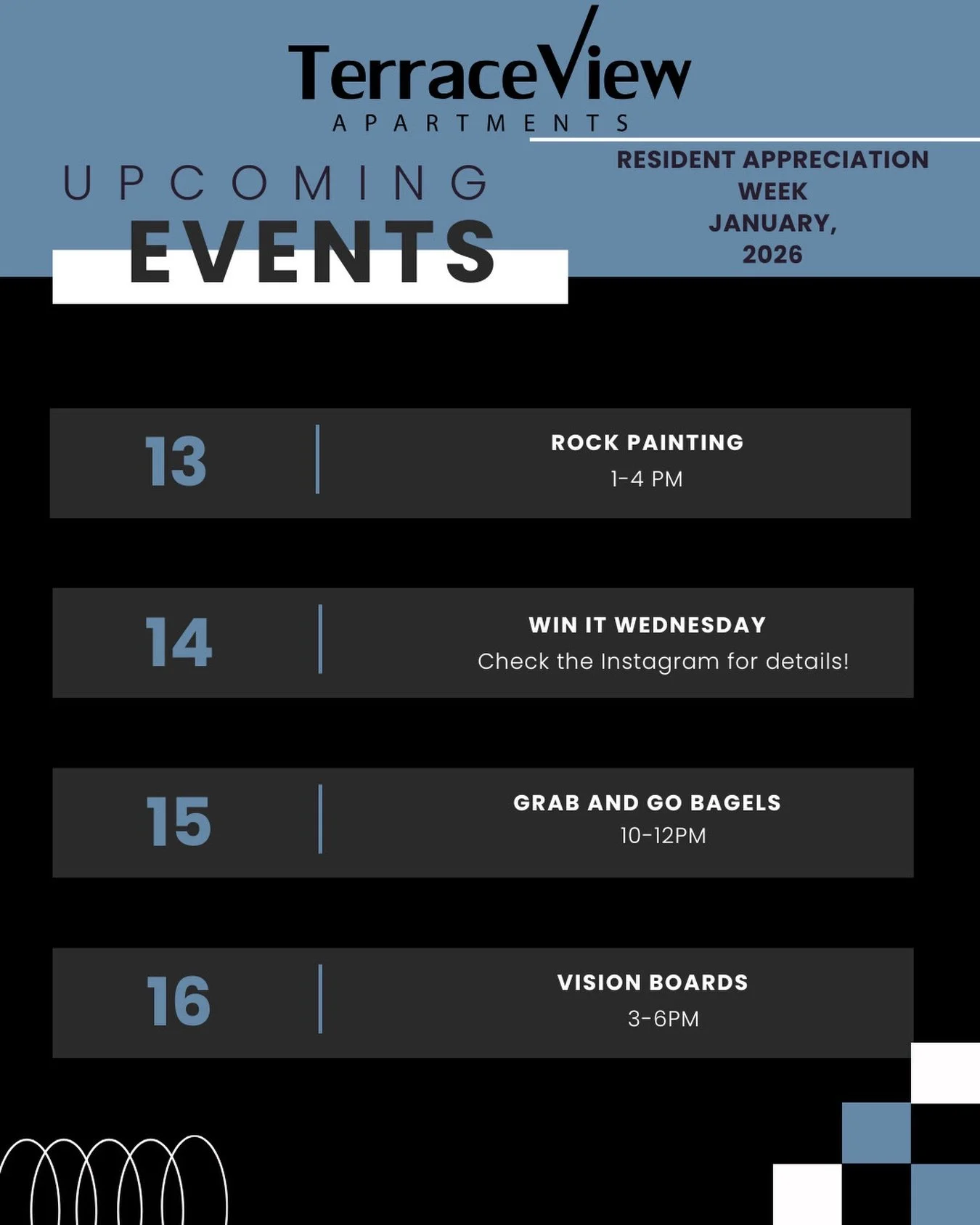 &hearts;️ We here at Terrace View love our residents! &hearts;️

To show our appreciation, we&rsquo;re doing a week worth of events! Stop by the leasing office this week for some fun events! We hope to see you there! 

#terraceviewapartments #thisist