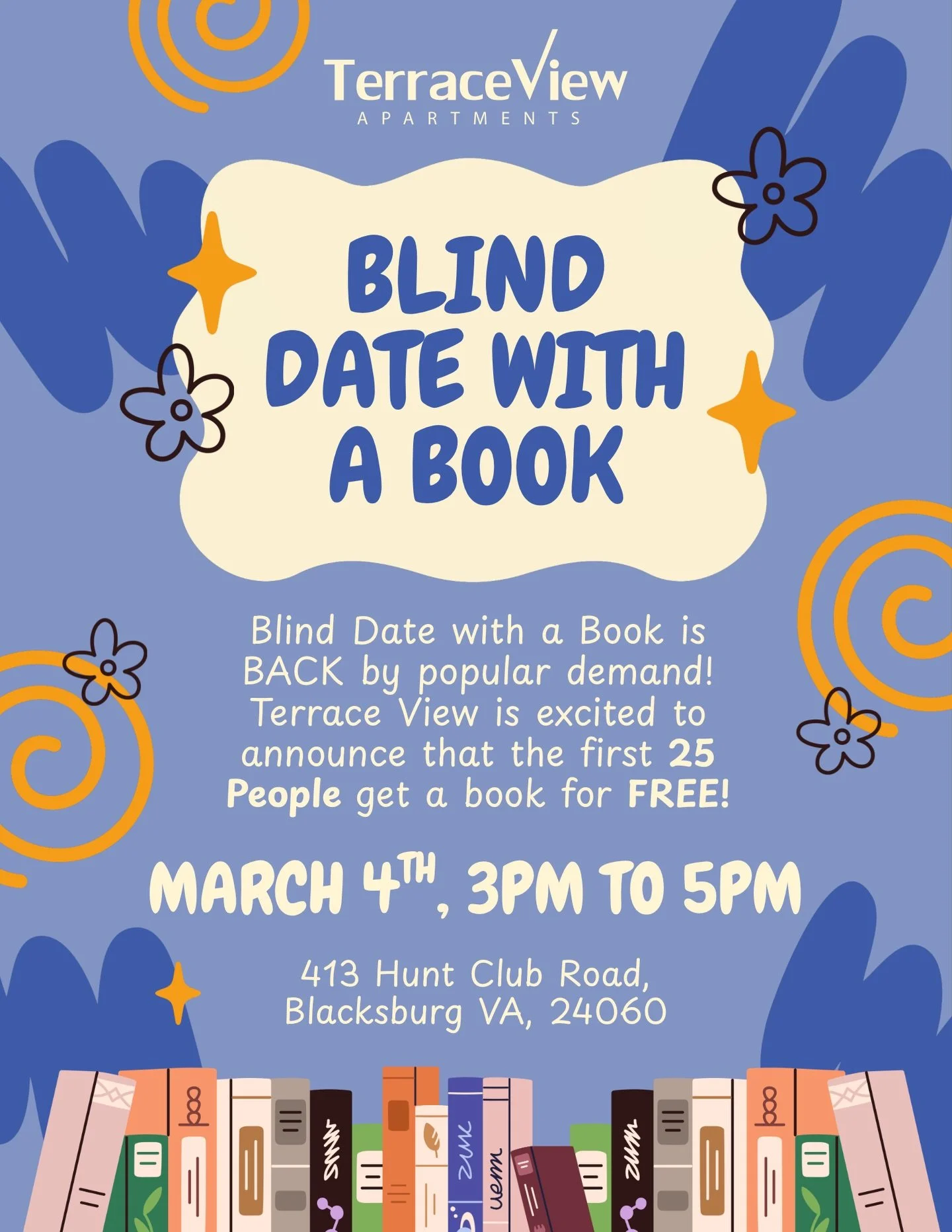 📚Blind Date with a Book is BACK by popular demand featuring @blinddatewithabookswva 

Join us at the leasing office on 3/4/2026 between 3pm and 5pm for a chance to be one of the first 25 people and get a book for FREE!

*Event while supplies last
.
