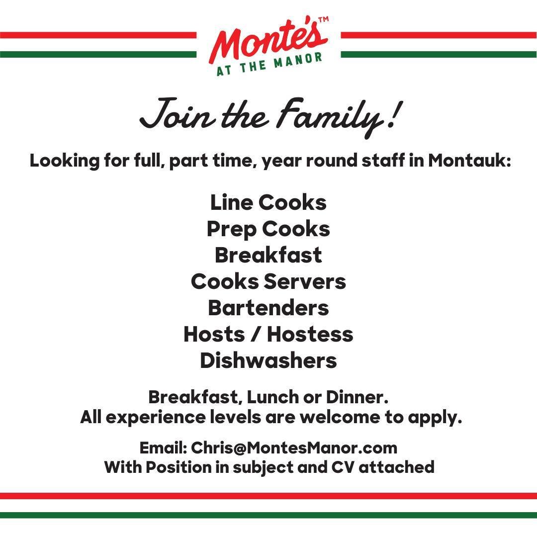 With summer around the corner, we are looking for some new members of the family. Experience is not necessary but suggested. Drop us a line!⁠
⁠
#montauk #montaukjobs #montaukhospitality