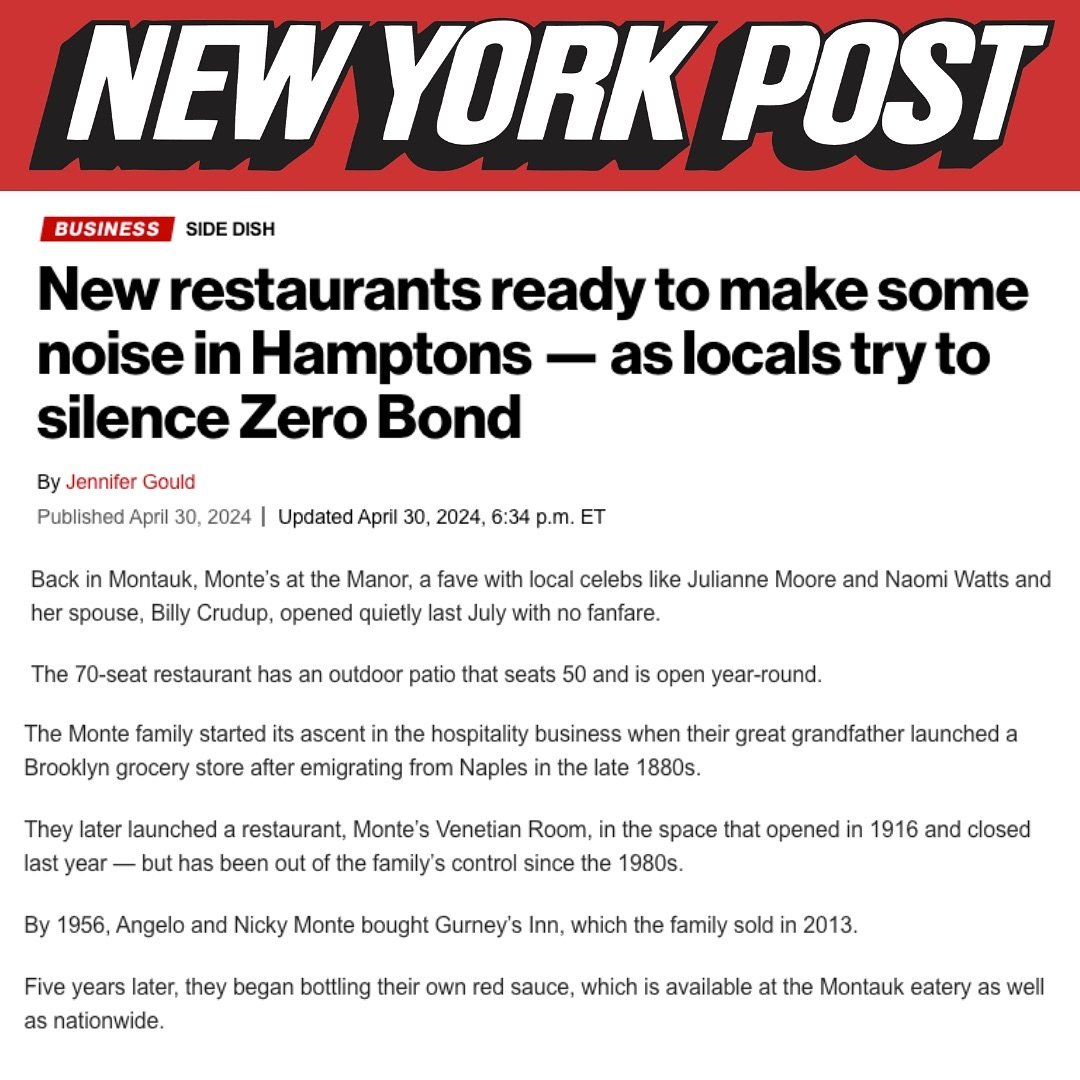 Thank you @nypost for highlighting Monte&rsquo;s Manor 🗞️ We&rsquo;re looking forward to the upcoming summer season in Montauk 🌊

#montauk #nypost #montesatthemanor