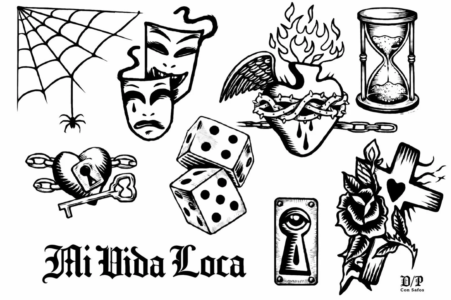 @tiptoptattoocincy x @dreperalestattoo Your designs or our fun sheet of flash inspired by Mi Vida Loca ⛓️🌹⛓️ #tiptoptattoocincy #dreperalestattooclub #mividaloca #sadgirl #echopark