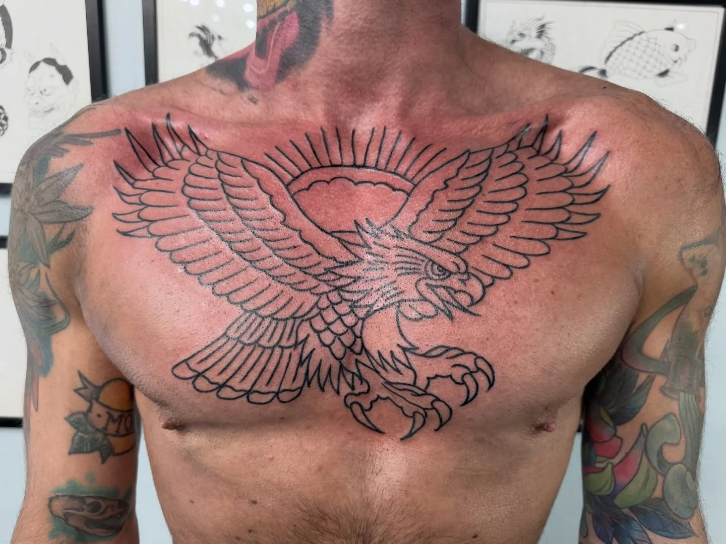 @tiptoptattoocincy x @dreperalestattoo Work in progress. Just like summer bodies are made in the winter so are tattooed bodies your designs or mine. #tiptoptattoocincy #dreperalestatoo #traditionaltattoo #chesteagle #workinprogress
