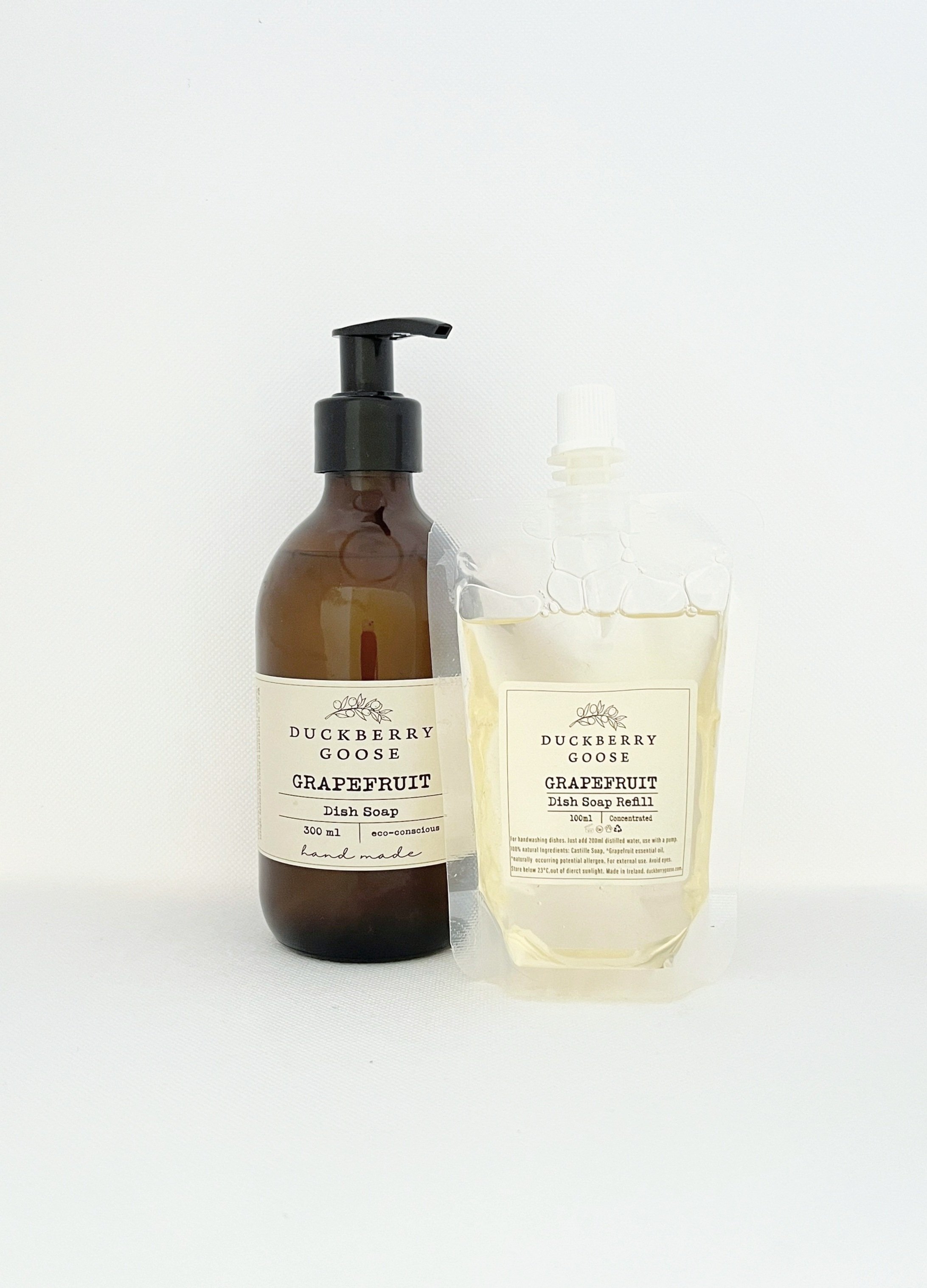 Grapefruit Dish Soap bottle and refill pouch