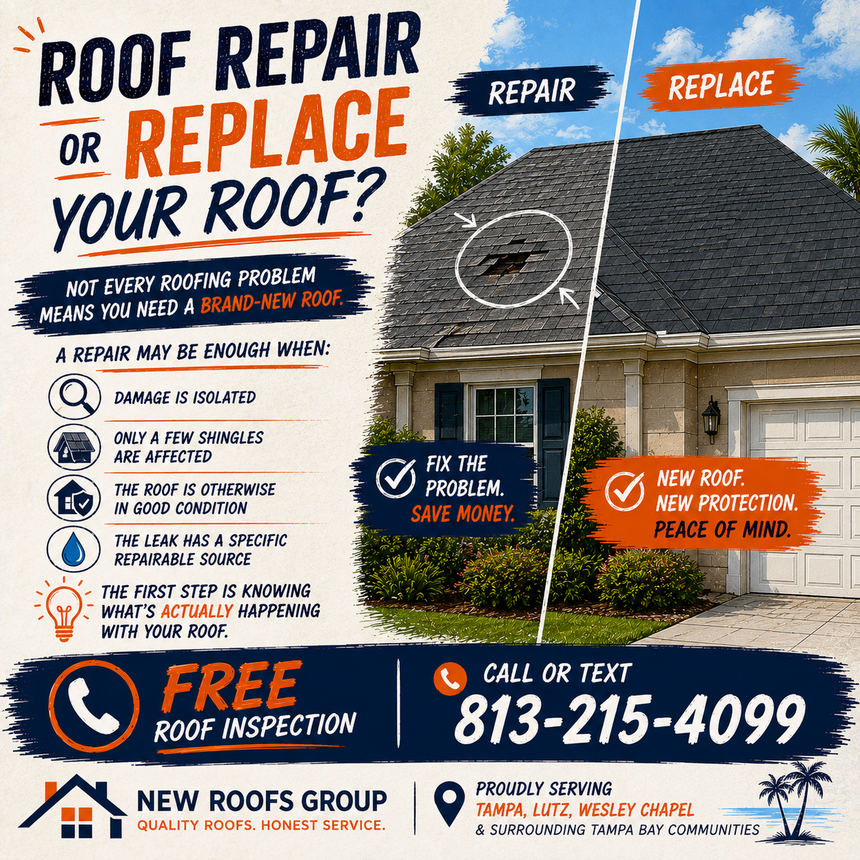 Roof Repair vs. Roof Replacement in Tampa, FL: How Do You Know Which One You Need?