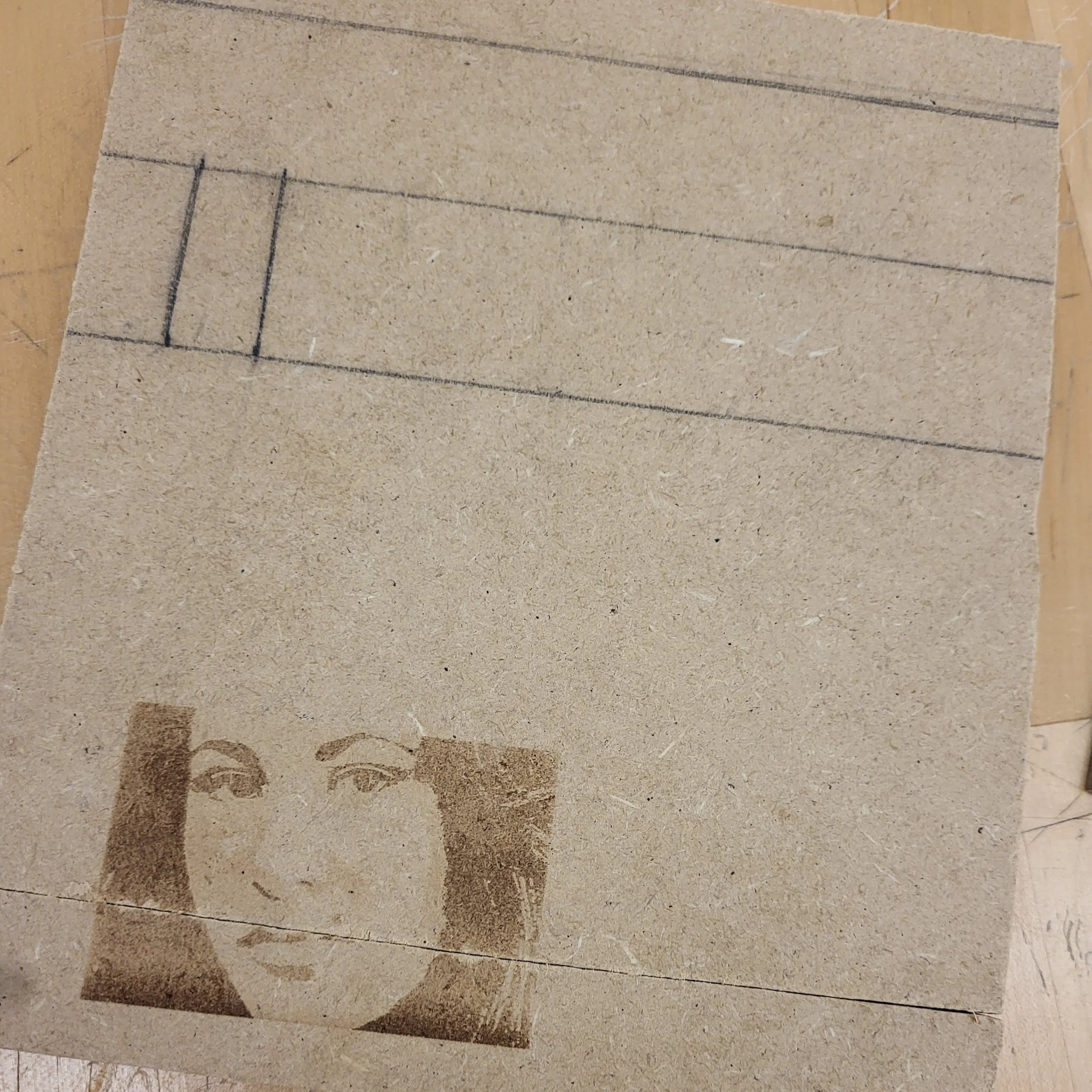 One of several material and engraving tests.