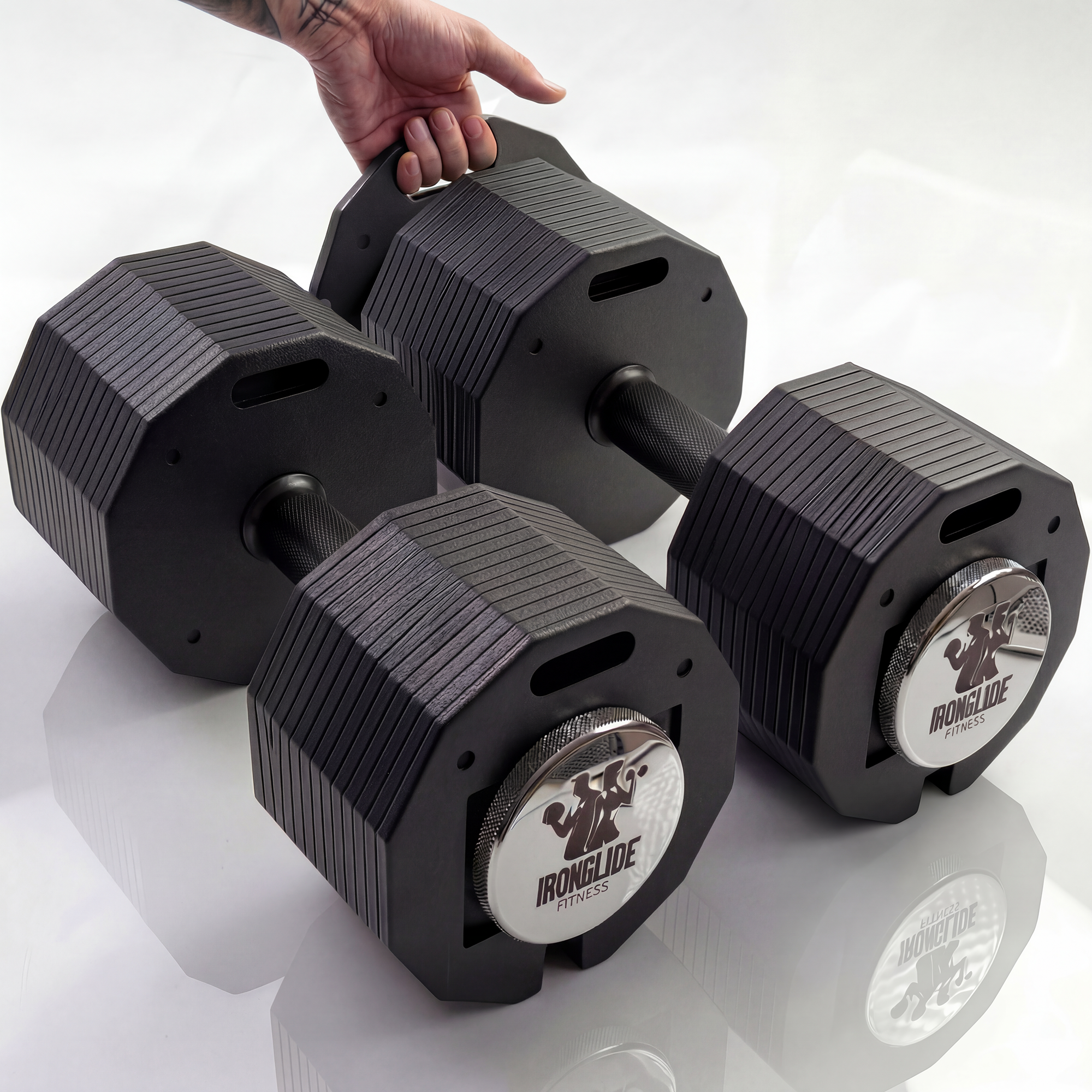 IRONGLIDE Adjustable Dumbbells Set, Quick-Glide Dumbbell System, Home Gym Weights, Fitness, Premium Solid Steel, PRIME