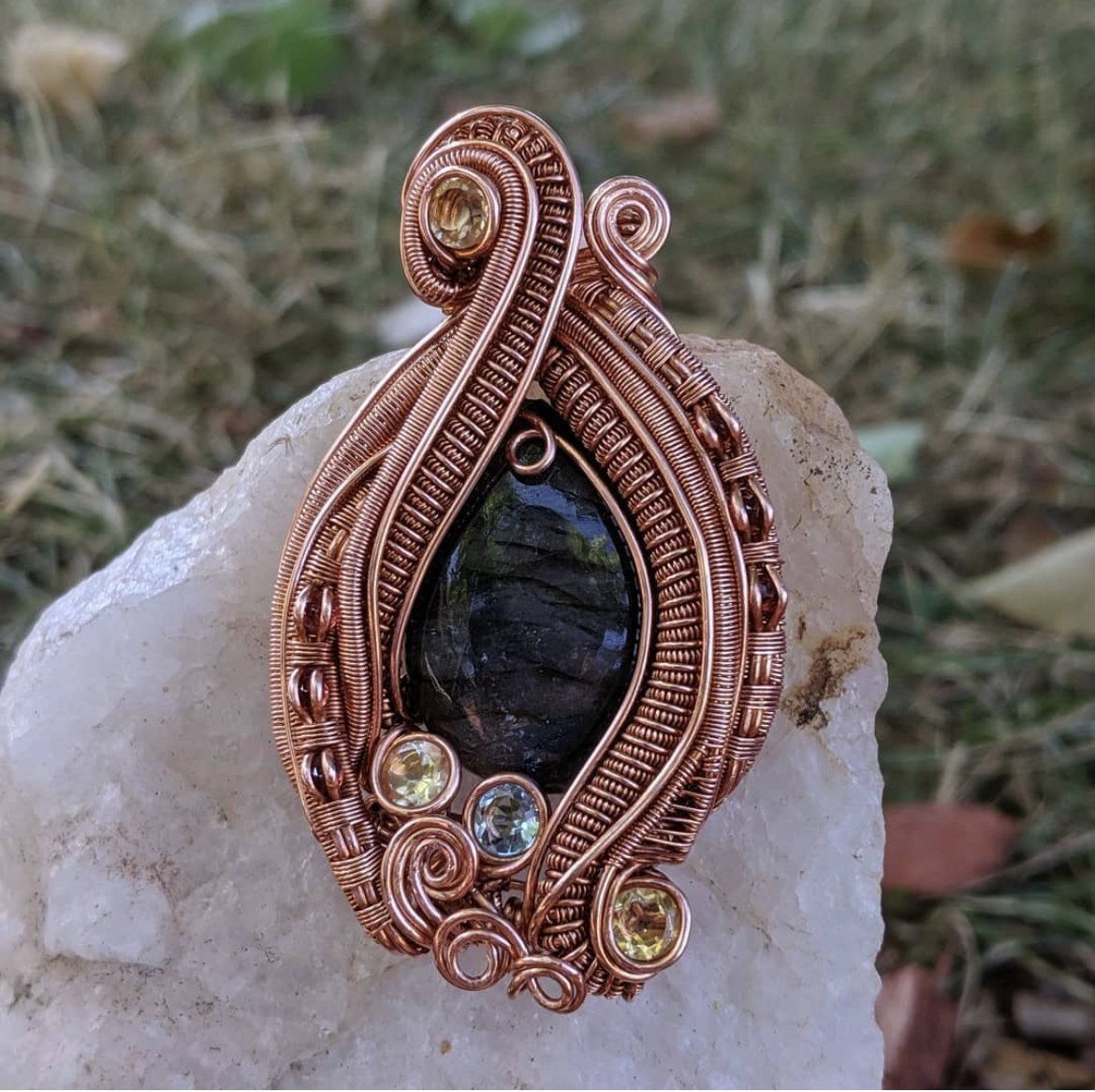 Labradorite &amp; Gemstone Copper Wire Wrapped Pendant