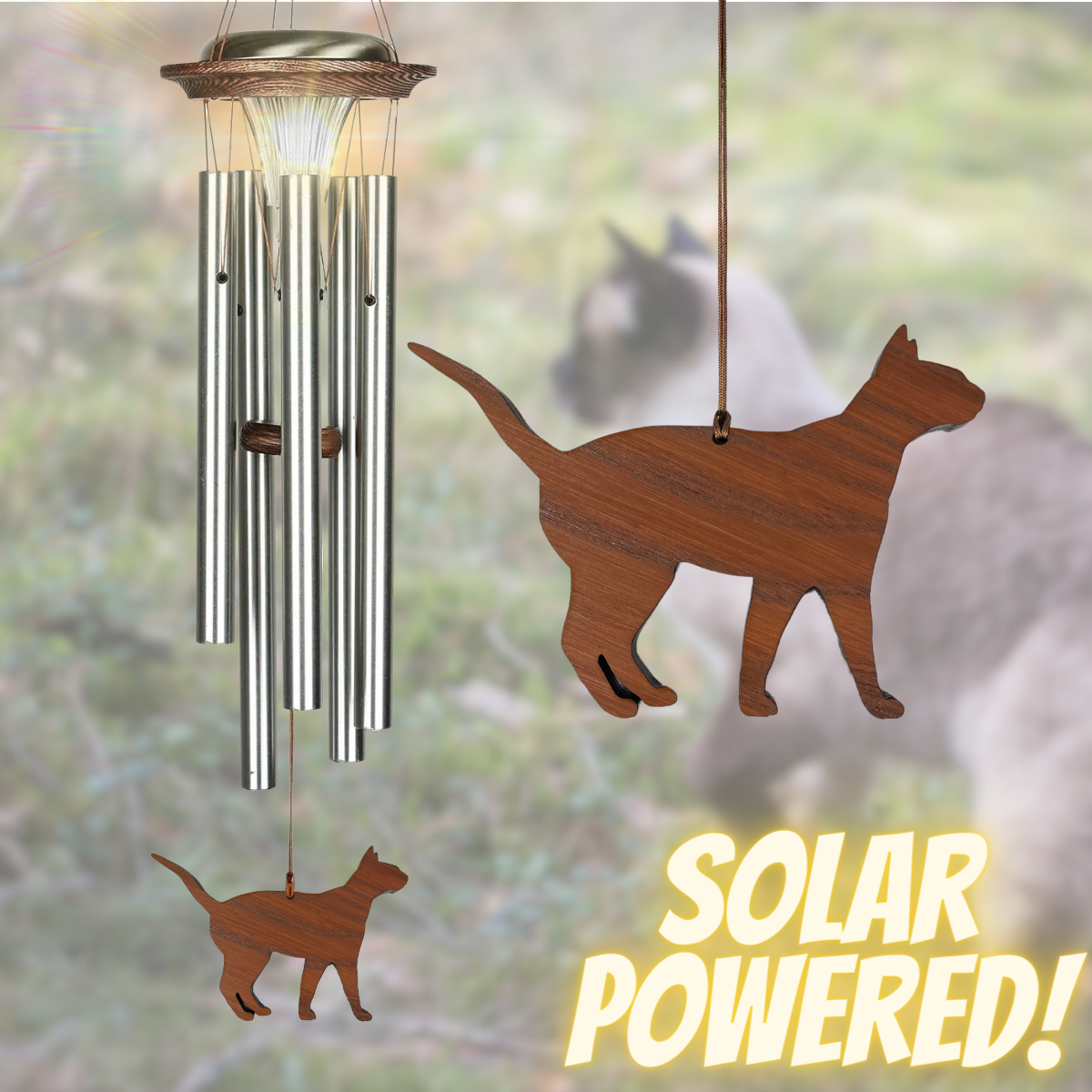 MOONLIGHT SOLAR CHIME 29 INCH WIND CHIME - ENGRAVABLE CAT SAIL - SILVER