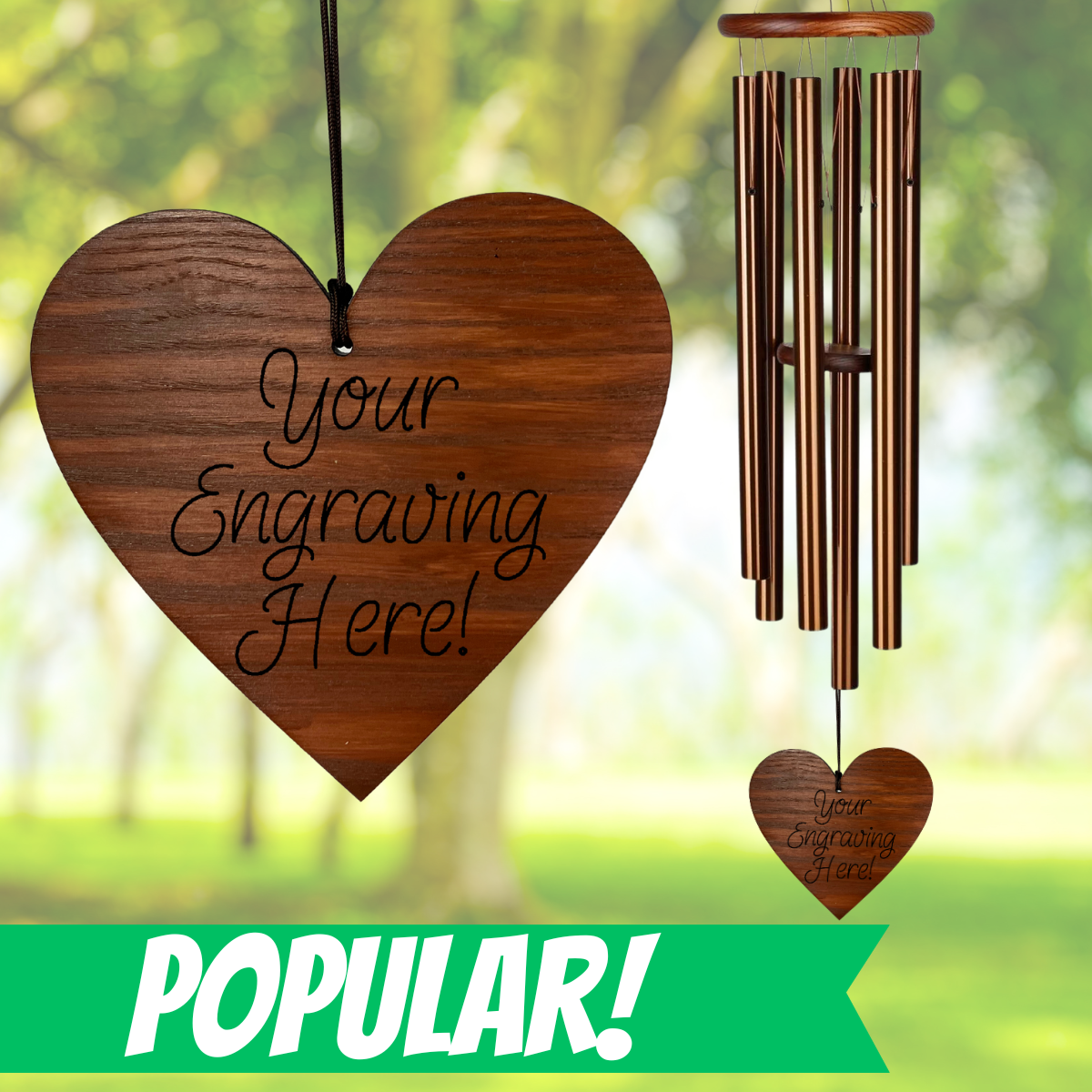 AMAZING GRACE 40 INCH WIND CHIME - ENGRAVABLE HEART SAIL - BRONZE