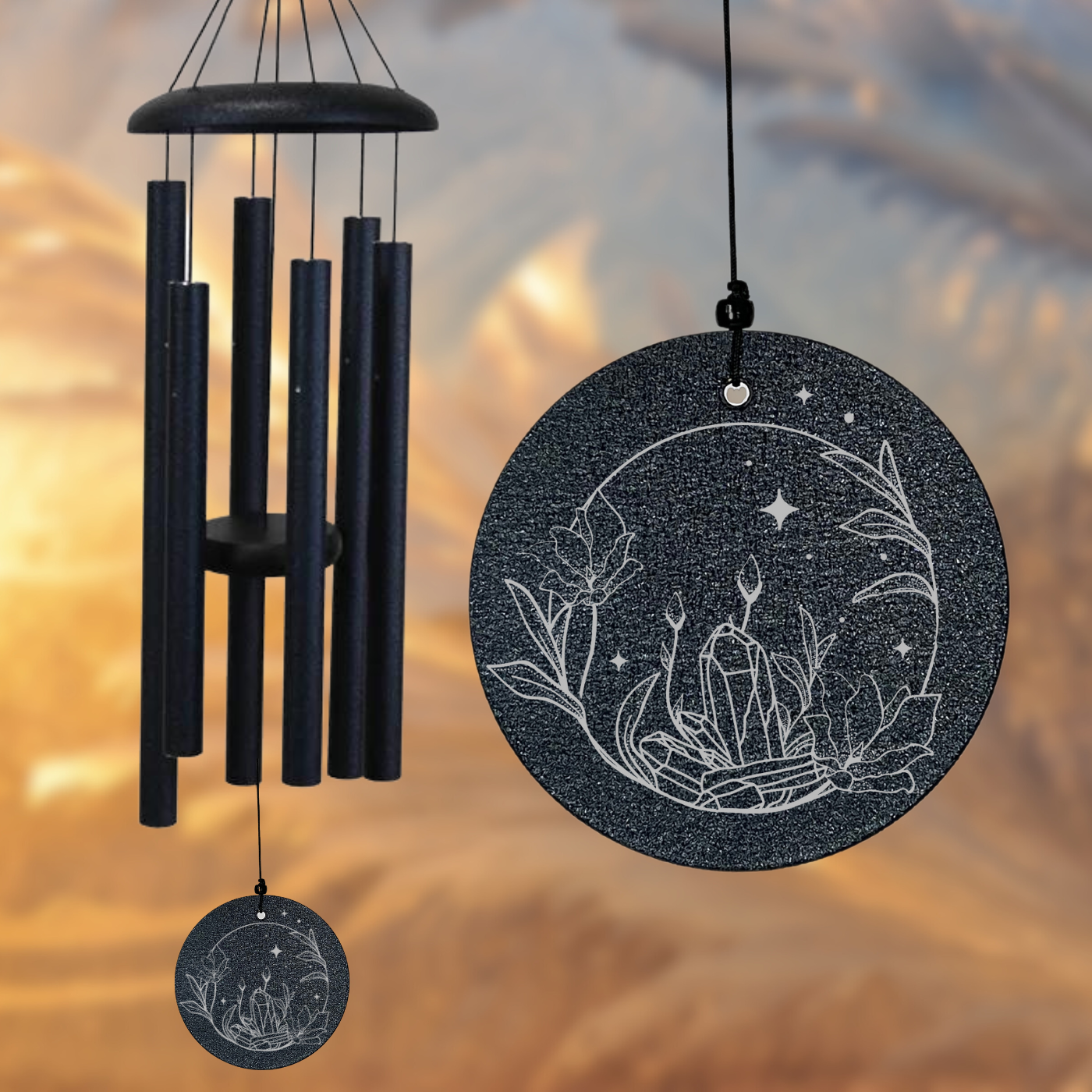 CORINTHIAN BELLS MIDNIGHT BLUE CRYSTAL CIRCLE WIND CHIME - SCALE OF A