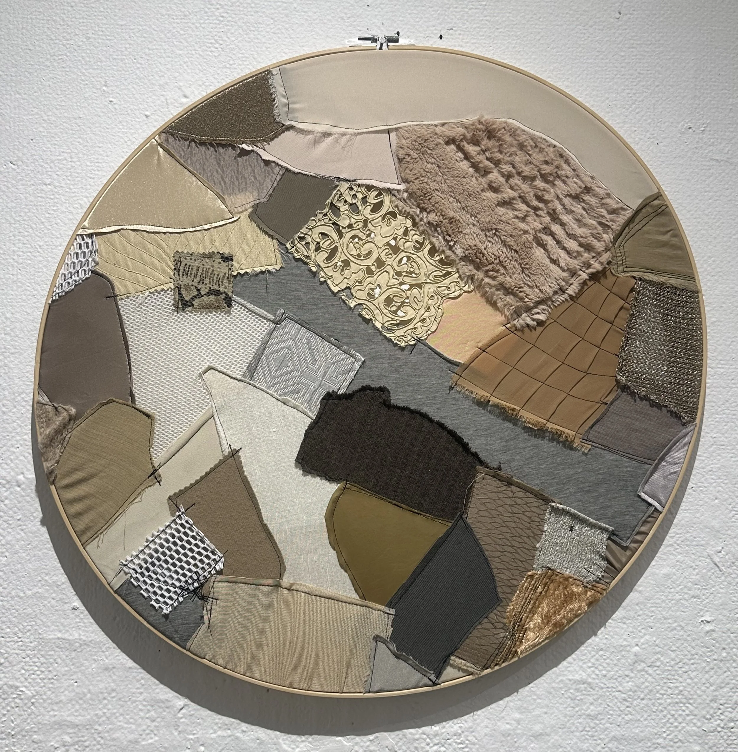 Various Fabrics Stitched on Embroidery Hoop