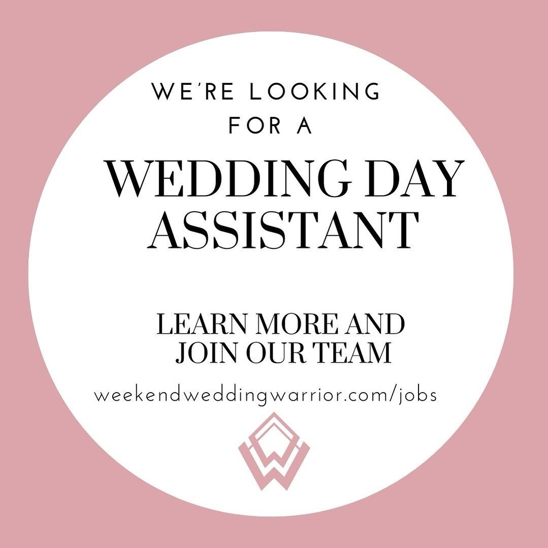 We&rsquo;re hiring a wedding day assistant! Please visit our website for a detailed job description, required availability and how to apply!
www.weekendweddingwarrior.com/jobs