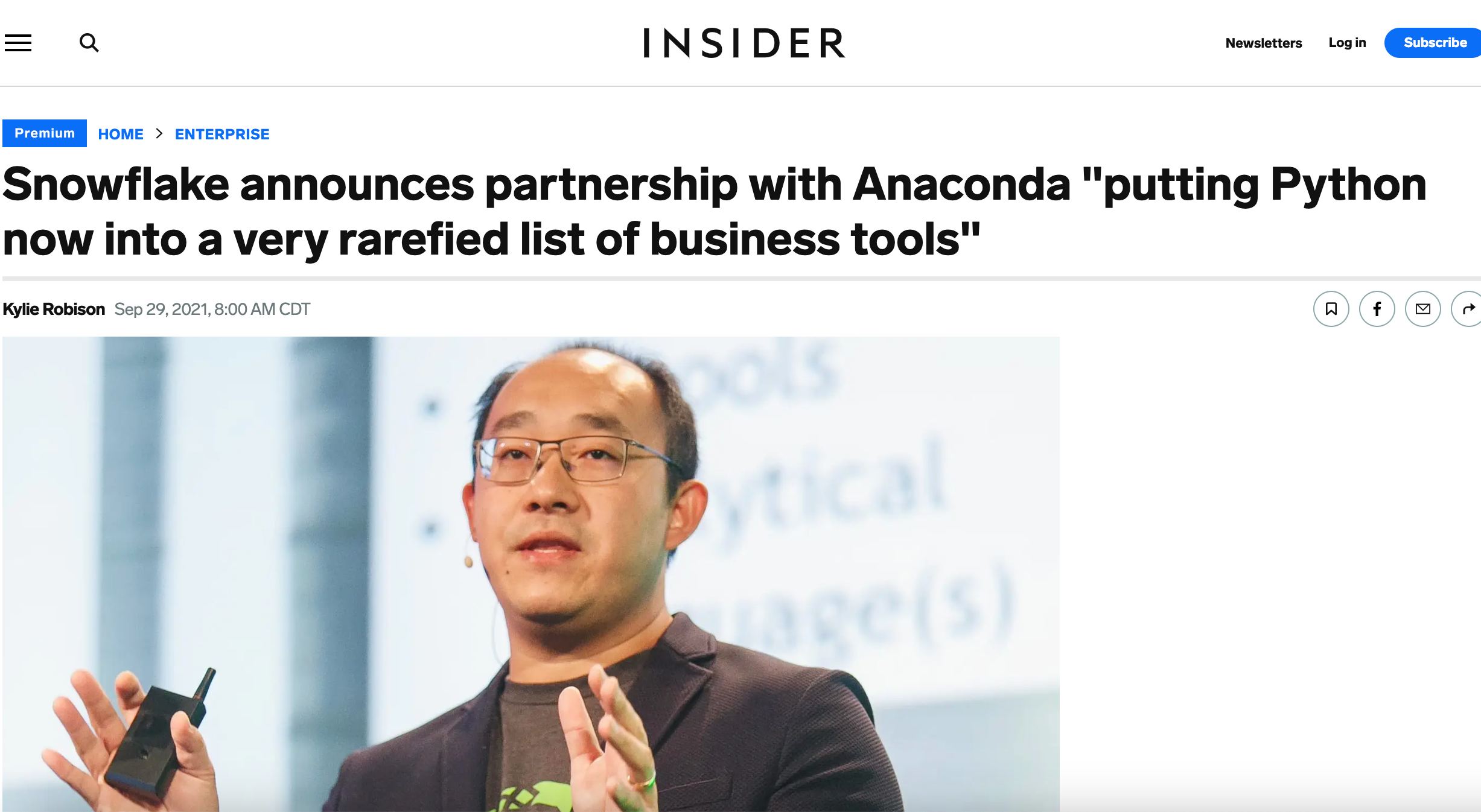 business insider anaconda python for data science snowflake partnership