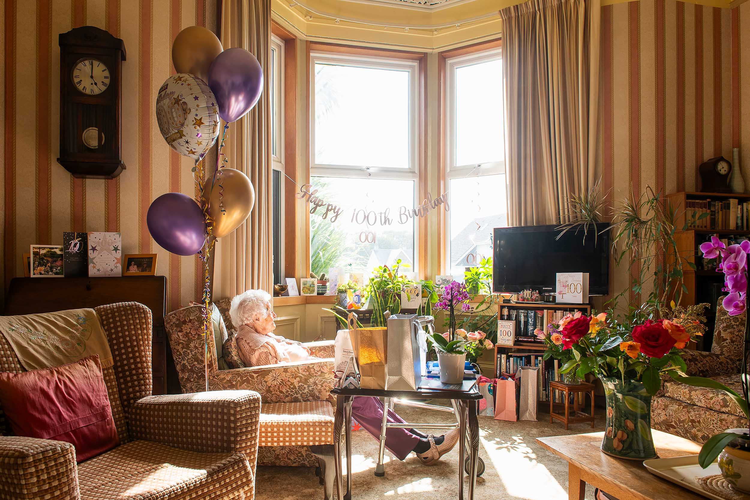 Portrait photography of gran on the day after her 100th birthday.