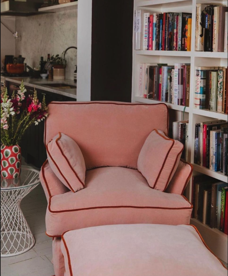   The Maker &amp; Son blog featured this stunning pink velvet chair made for Skye Gyngell. The velvet contrast piping adds a fabulous pop.  