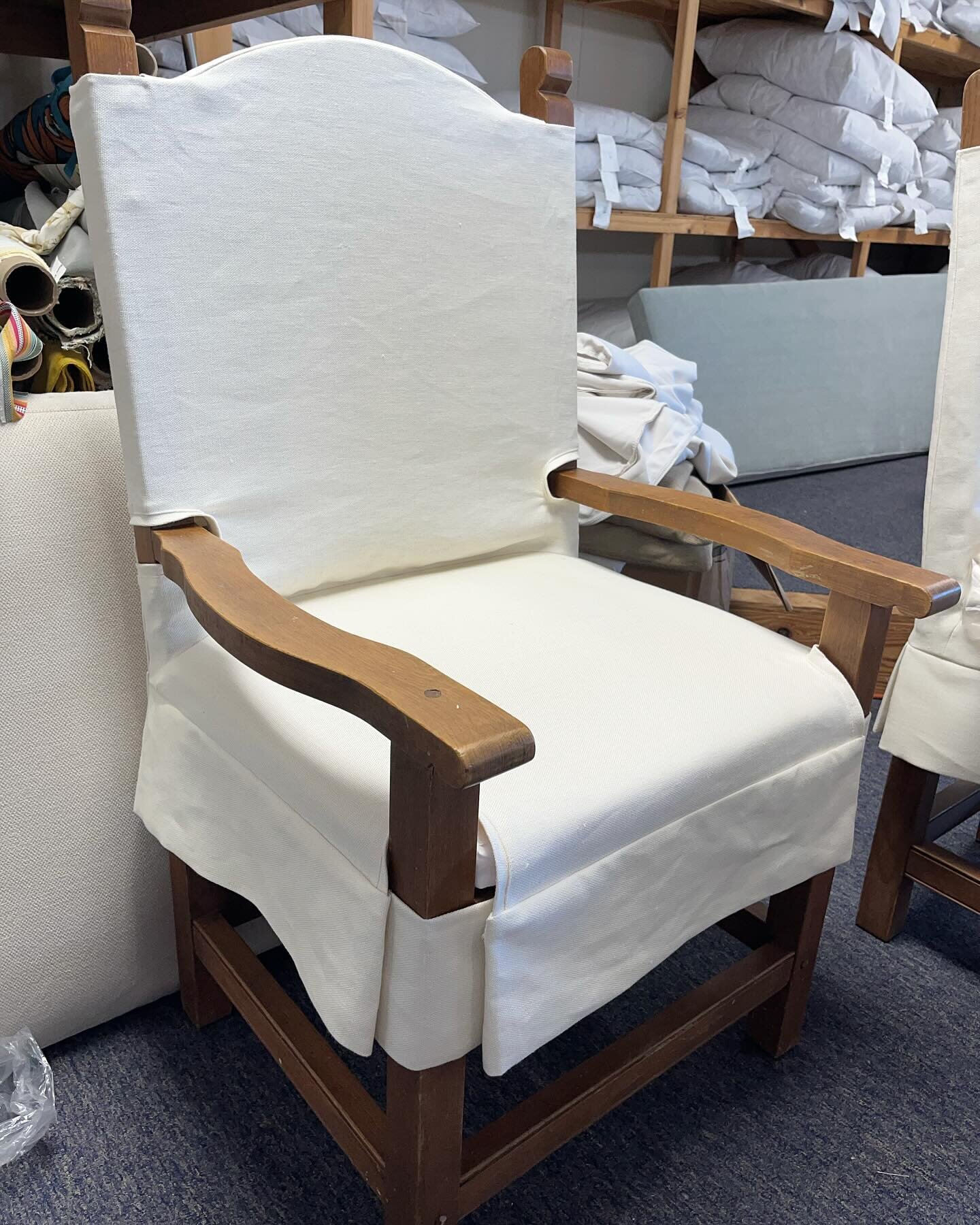 Sweet, simple slipcovers and custom seat cushions  to change the look and feel of these dining chairs! A lot of thought went into the construction of these including the best way to show off the arch at the top of the chair and hidden closures to acc