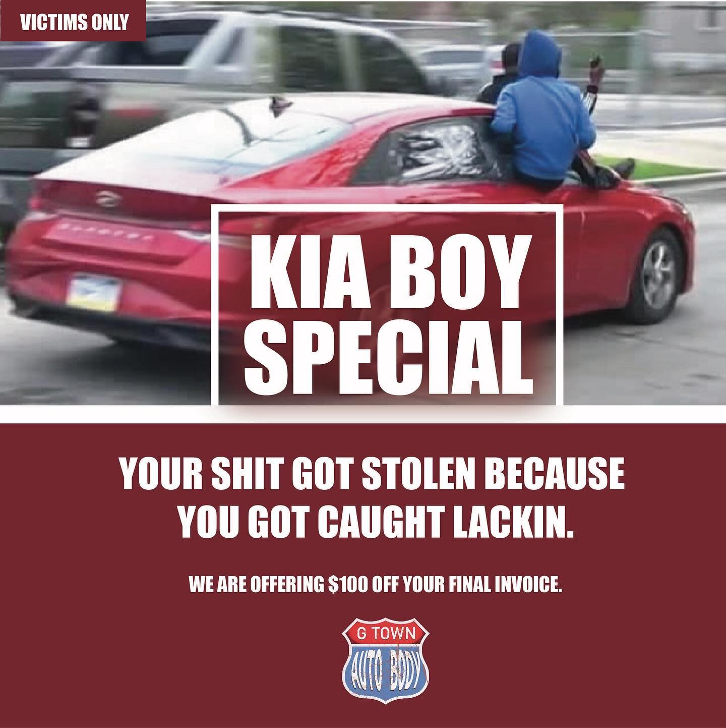 Dem Boys caught you slipping don’t trip G Town got you. For a limited time only we are offering a 100$ off your final invoice.
You're welcome.
Call us at 816-425-4234
#kiaboys #kia #hyundai #kansascity
