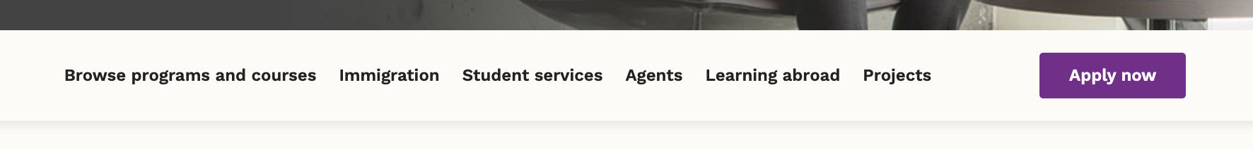 The NorQuest College program menu with a purple "apply now" button