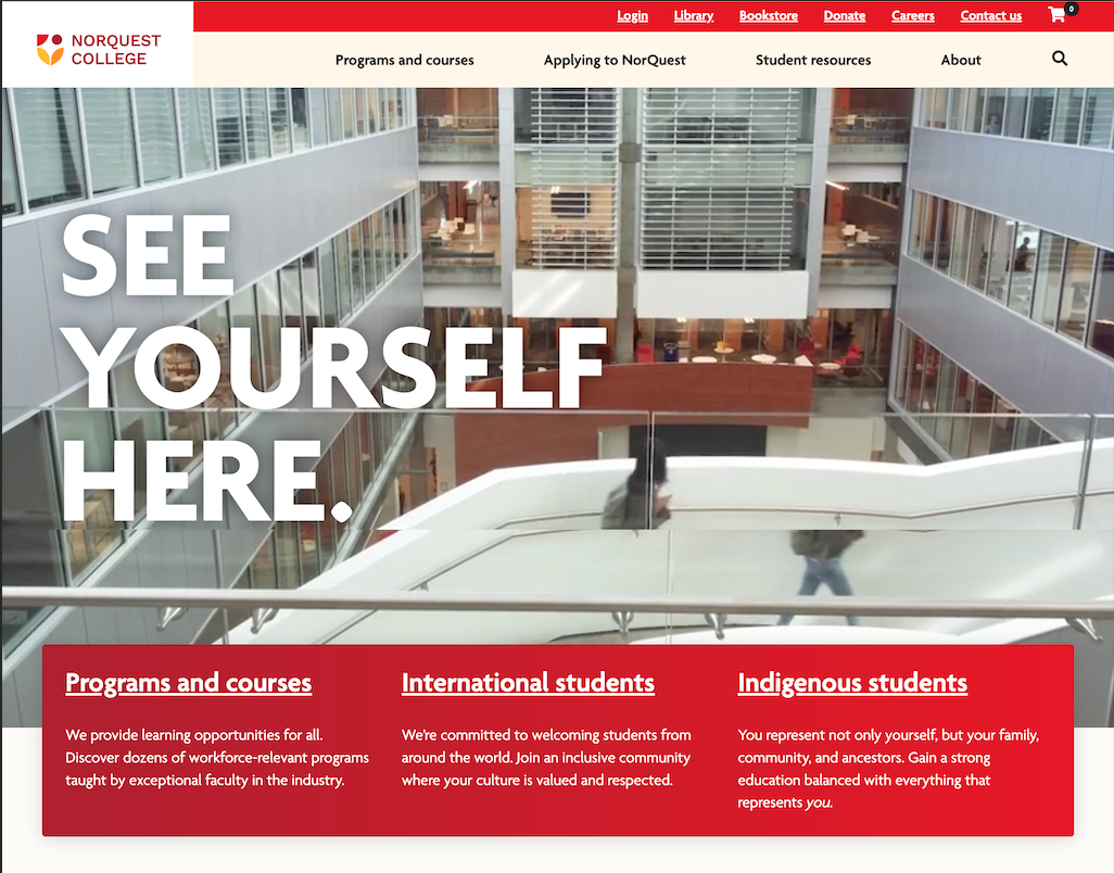 Homepage for NorQuest college after the redesign