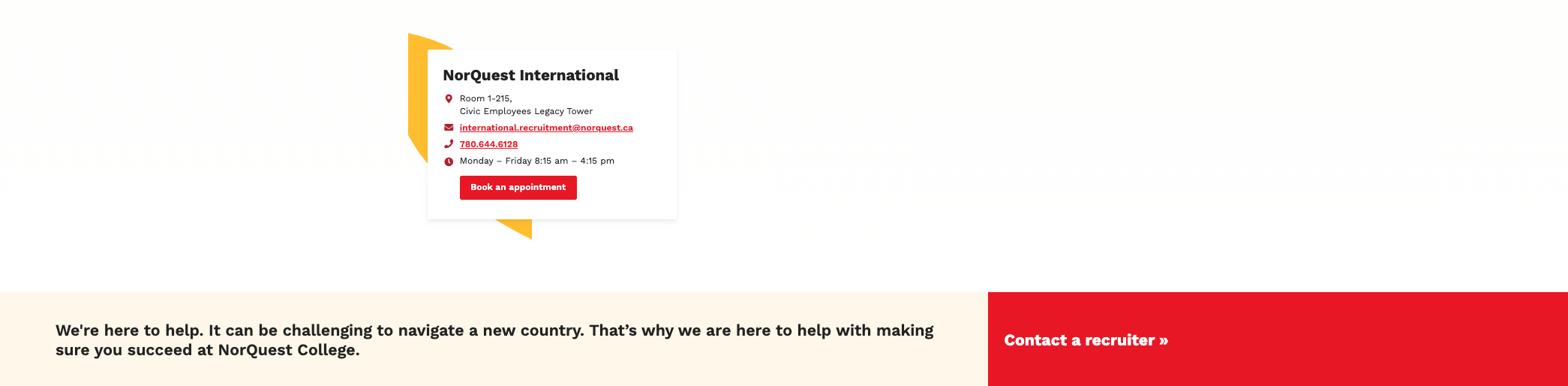 The bottom of NorQuest College's web pages featuring a red call to action