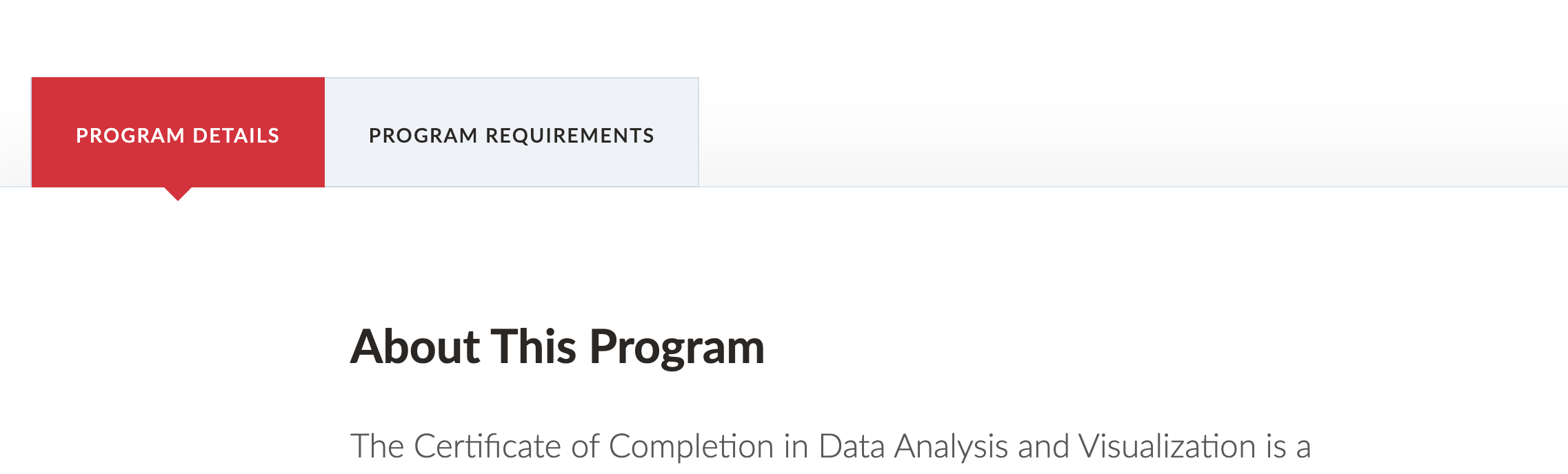 New program page menu featuring tabs for navigation