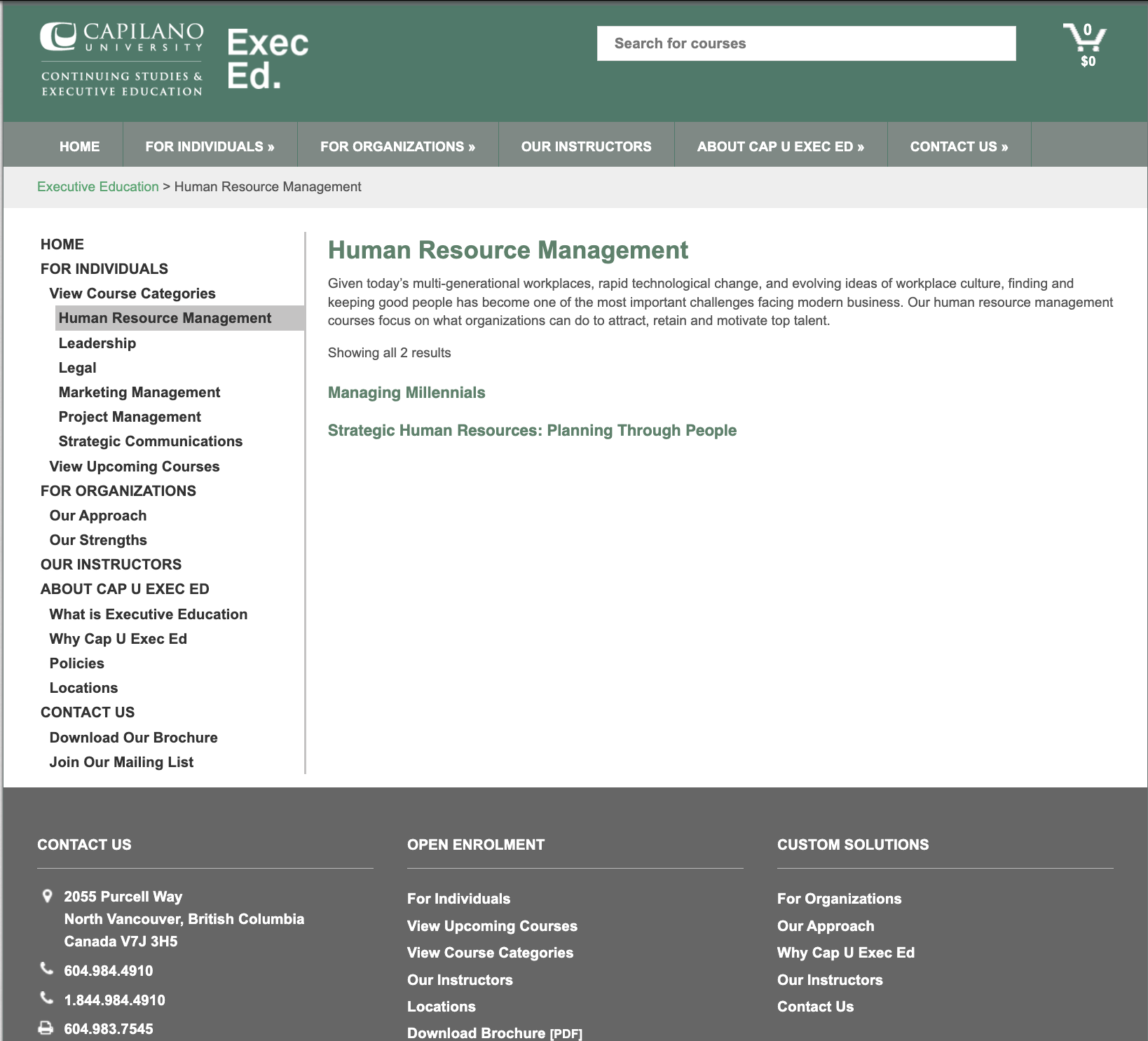 Previous executive education landing page for Human Resources