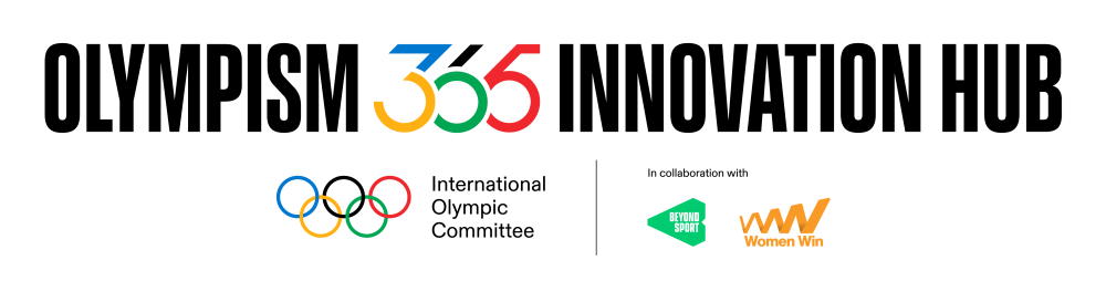 Logo of the Olympism365 Innovation Hub, of the International Olympic Committee, in collaboration with Women Win and Beyond Sport