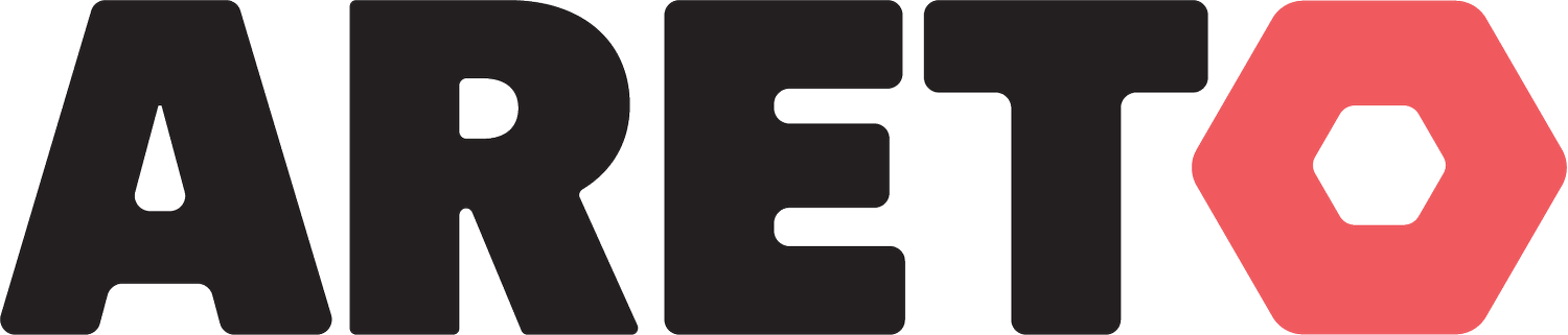 The logo of Areto Labs, with the text in black and a red geometric shape resembling a hexagon.