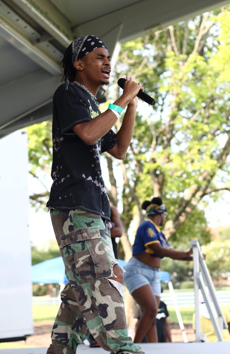 An artist performing outdoors