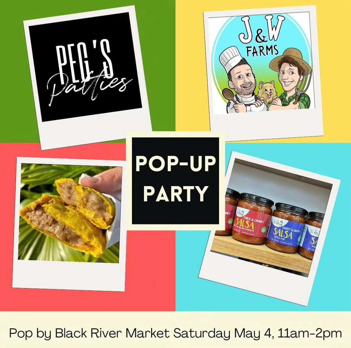 This SATURDAY, May 4th we will be at @blackriverpec with our friends @pegspatties to share some delicious local food with you all! Come shop local, grab some dips &amp; salsas for 5 de mayo, delicious jamaican patties and try Cliff&rsquo;s latest gel