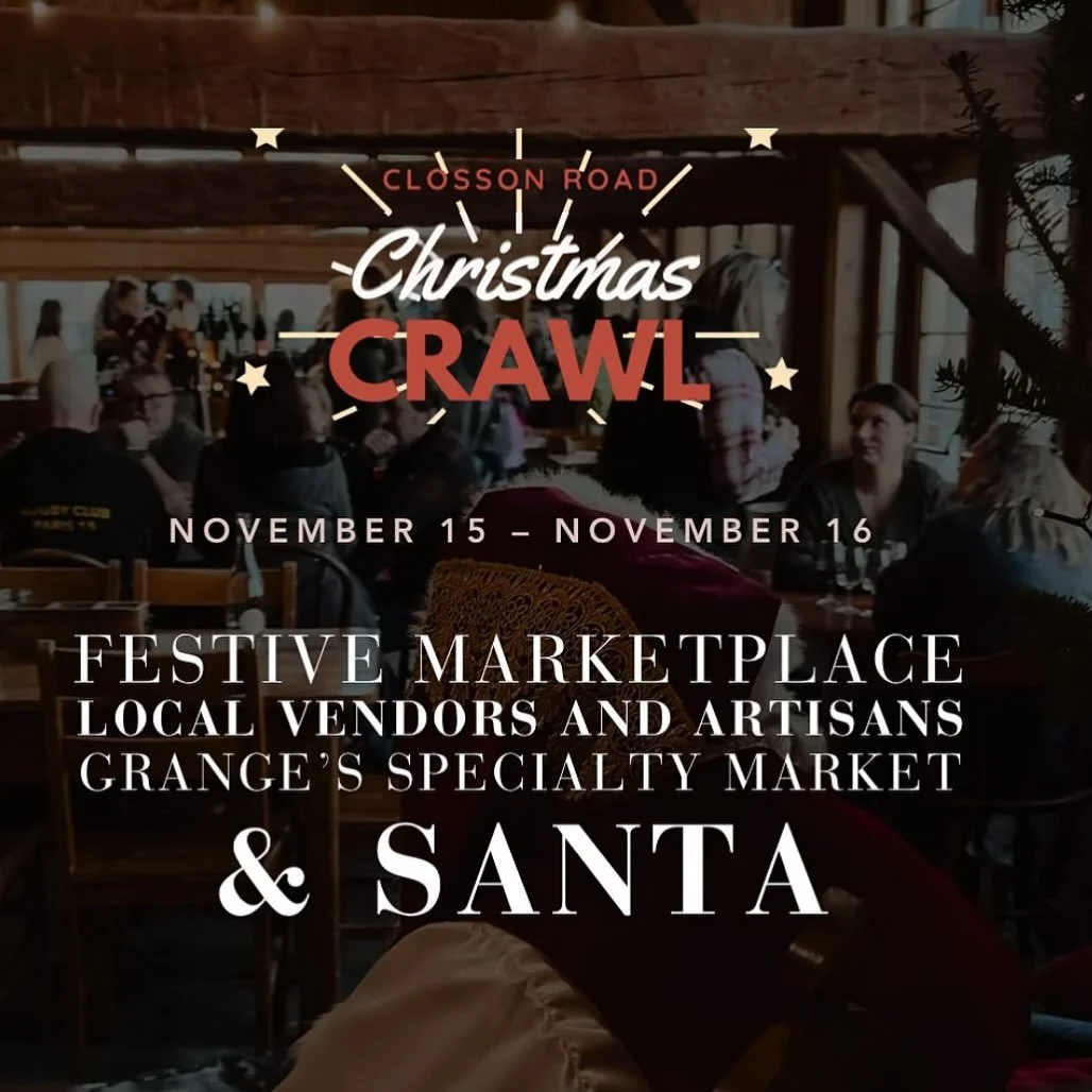This Saturday, November 15, find us at @grangewinery for the annual Closson Road Christmas Crawl along other local vendors! Grange will host Santa Claus, the beautiful Christmas tree will be all decorated beside their gorgeous fireplace for a cozy, f