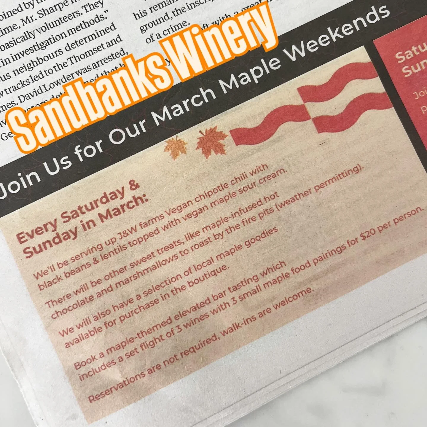 Did you see at @pictongazette ? Our friends at @sandbankswinery will be serving our Chipotle Chili topped with a plant-based maple sour cream for March Maple Madness 🤩