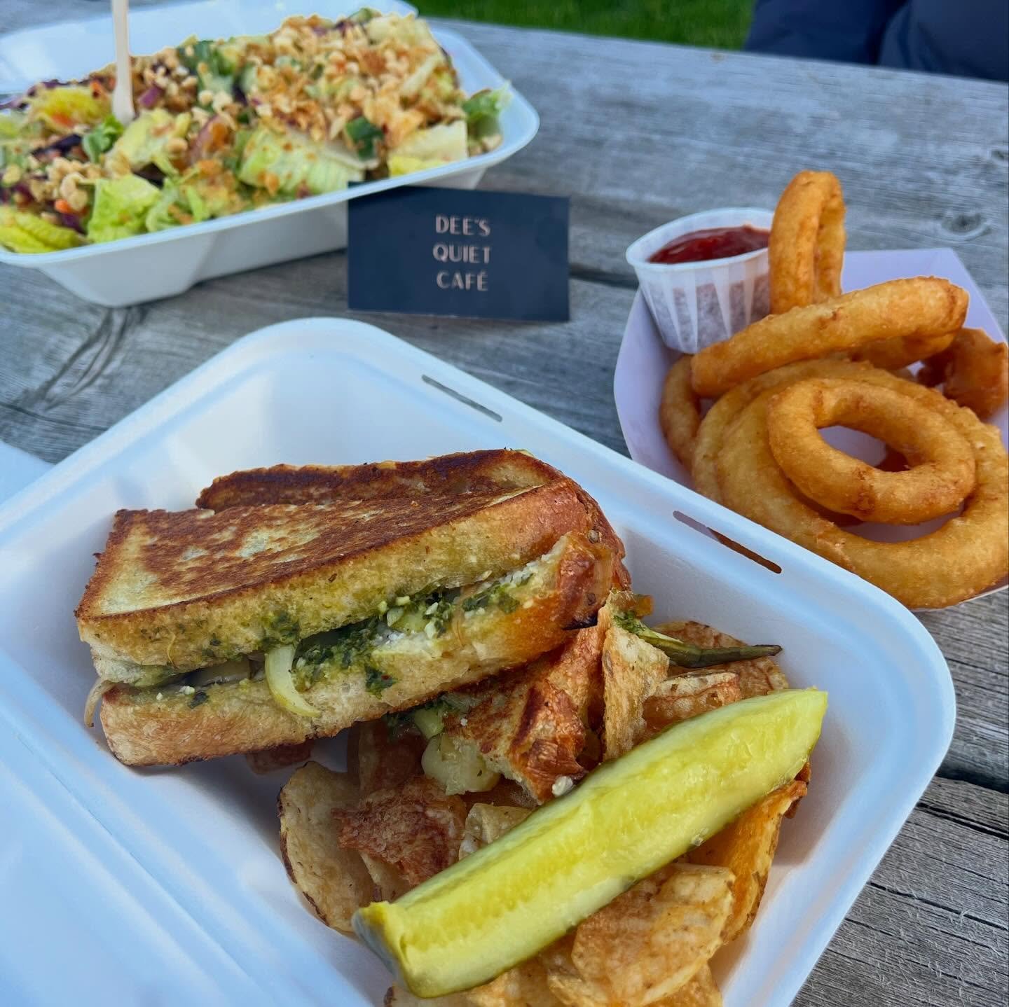 Go grab some delicious food from @dees_quiet_cafe &mdash; they are popping up at @smugglerscoverv today until 6pm and later this week they reopen at Lakeshore Farms in Wellington. MUST TRY: the grilled cheese that has our garlic &amp; chive dip and c