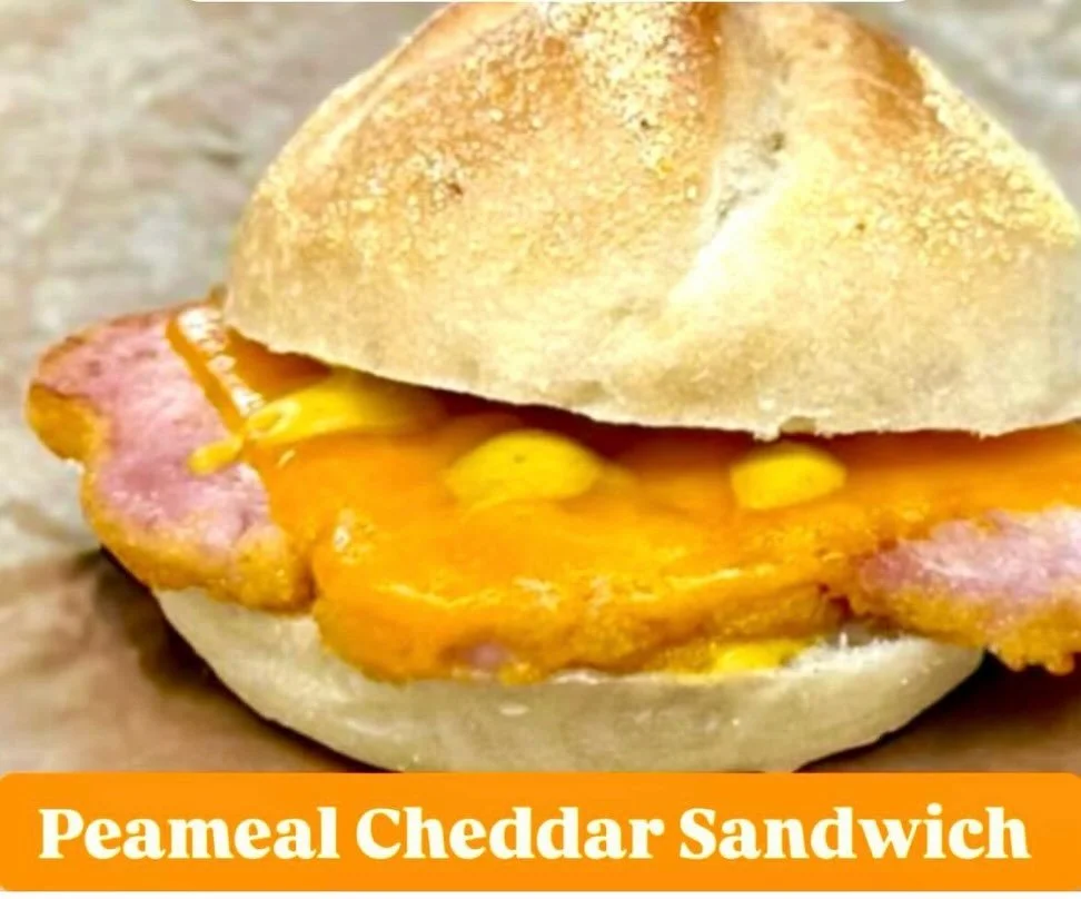 Peameal bacon cheddar sandwich and Wellness shots ❗️Join us this Saturday and Sunday, June 6 &amp; 7 for Peameal Cheddar Sandwiches, with mustard @cressymustardco on @pecishbaking.co Kaiser bun😋 AND our wellness shots will be available too! 42 Murph