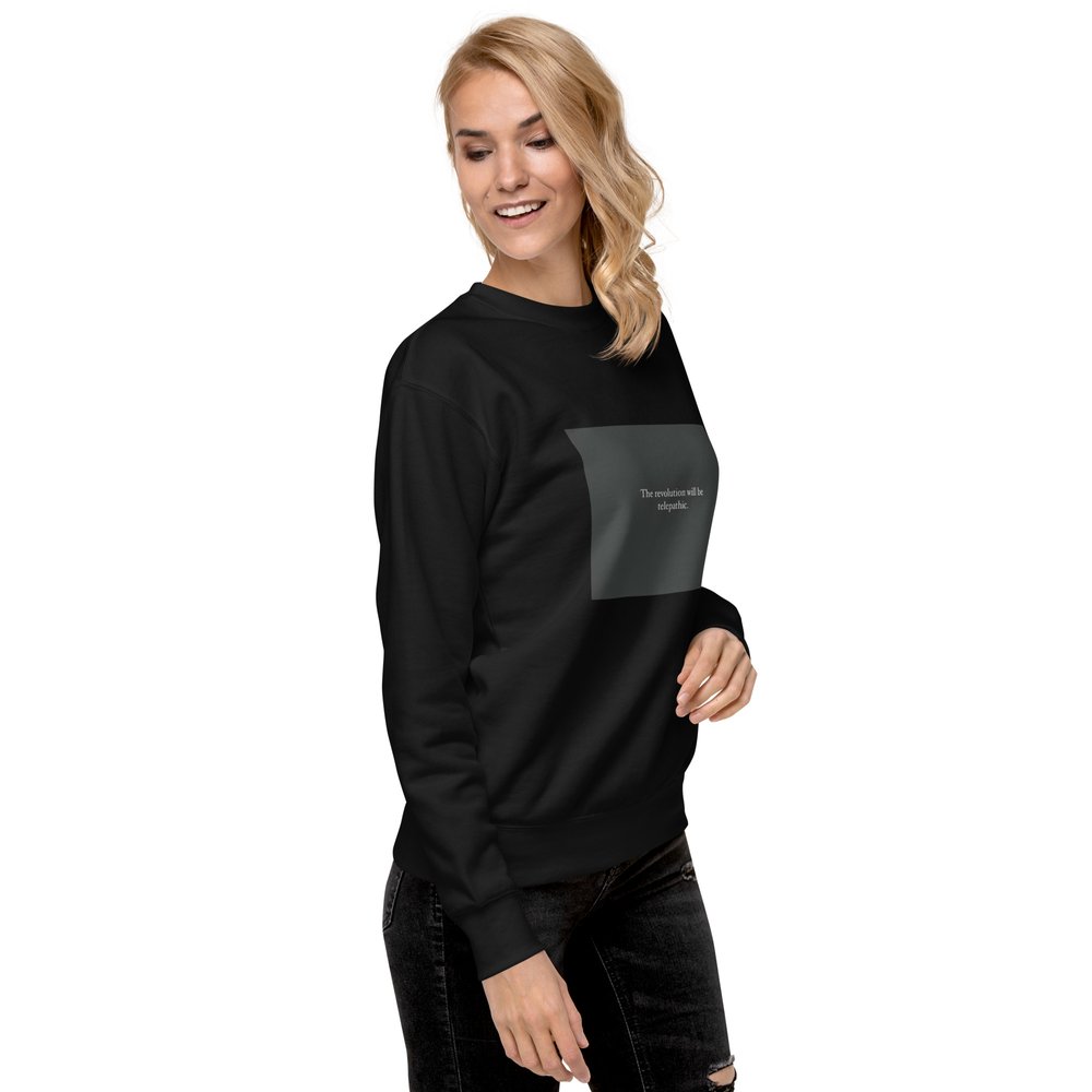 The Revolution Will Be Telepathic Unisex Premium Sweatshirt by Ultra Unlimited, side detail