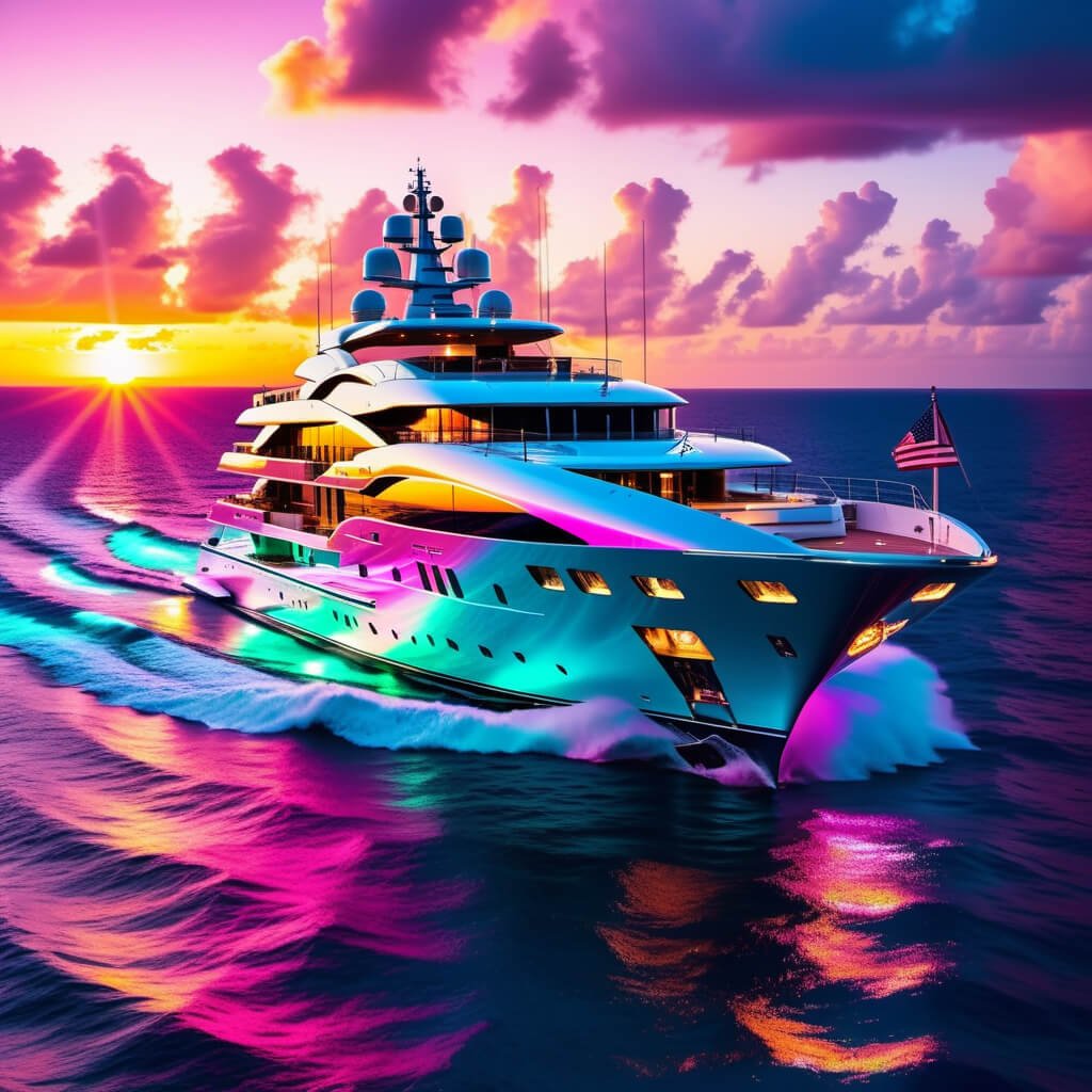 Shimmering and Radiant Crystal Vaporwave Dream Ship