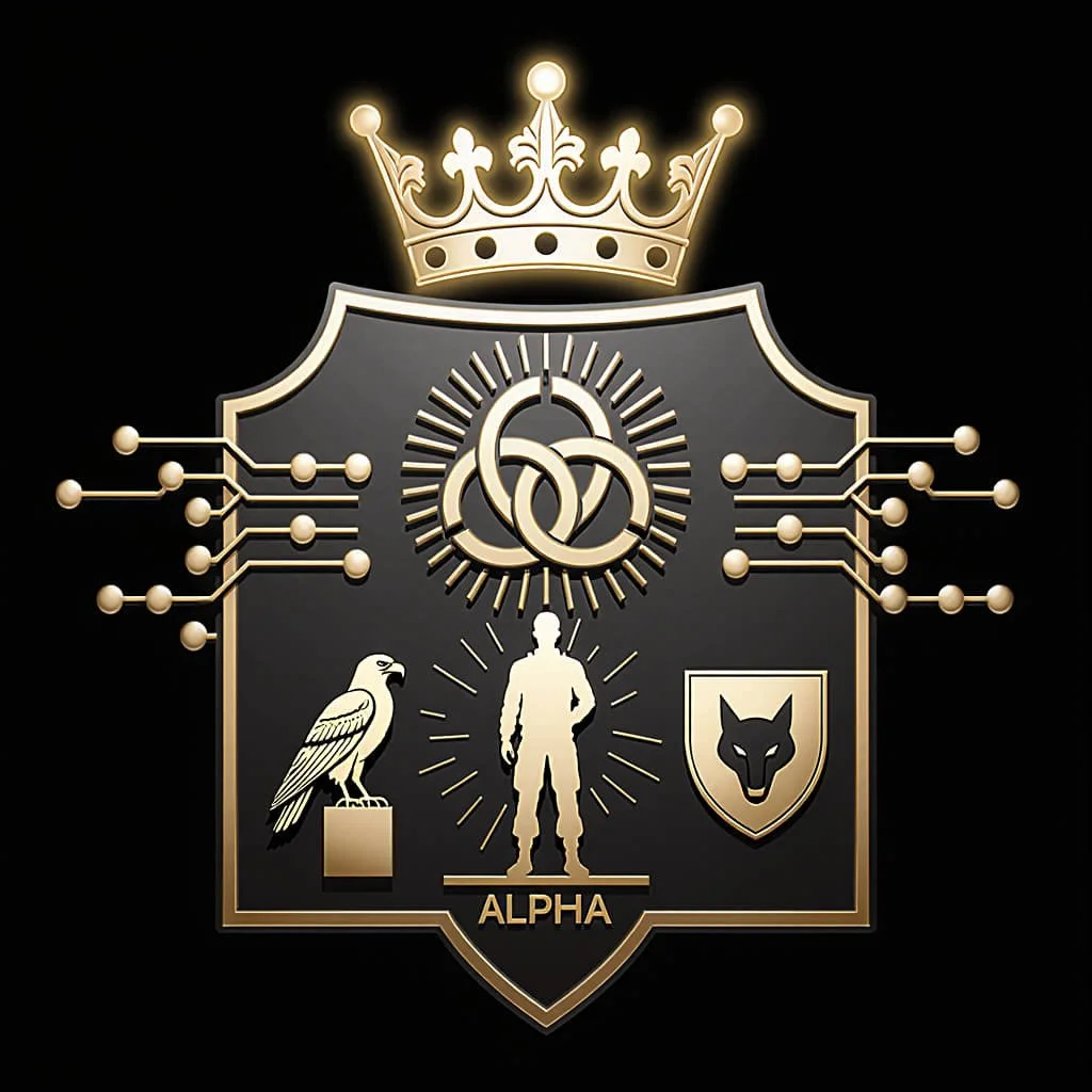A hyper-detailed heraldic emblem representing Mission-Critical Cognitive Dominance.