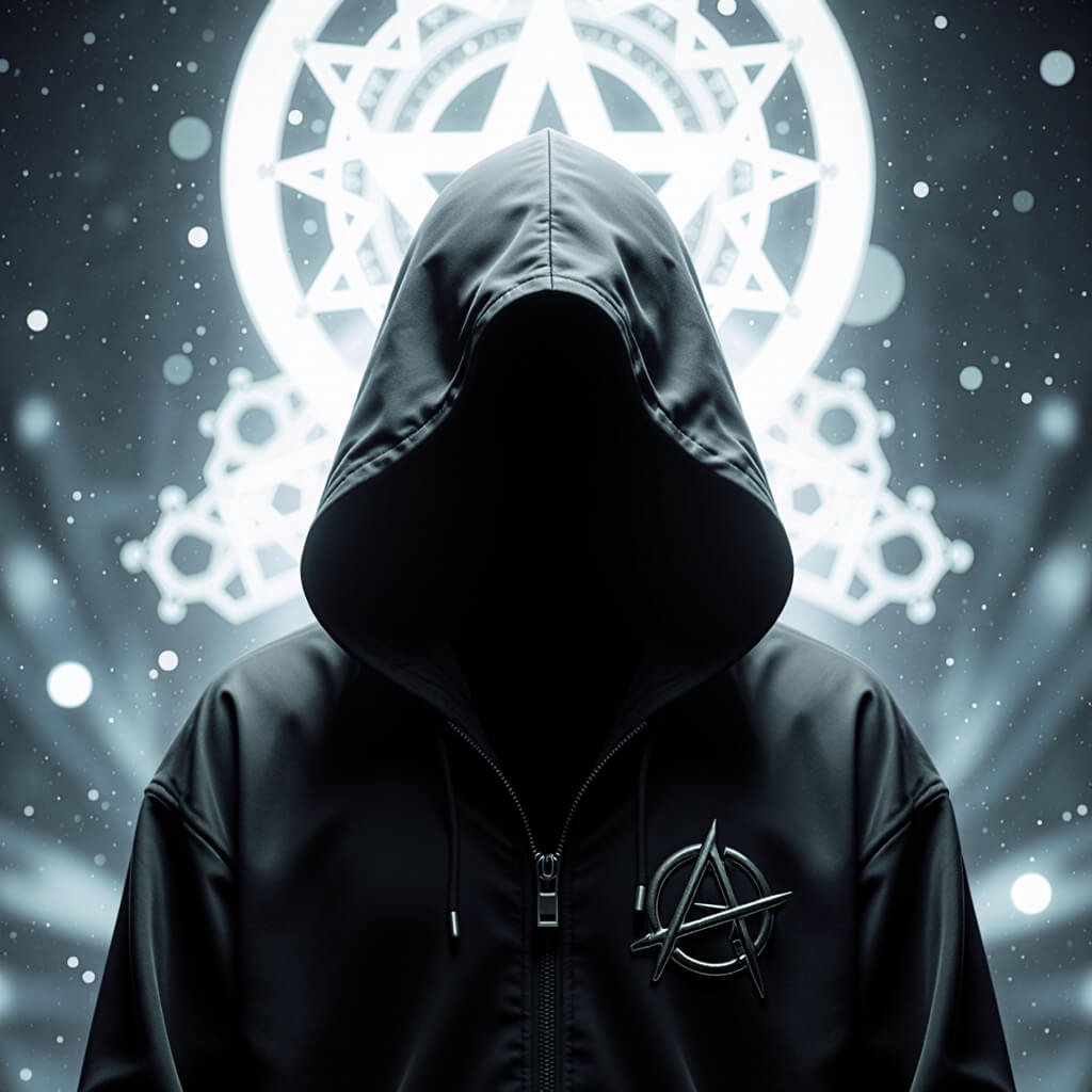 Hooded in shadow, phase-shifted through spectral recursion, the Antichrystic Logos rises—anarcho-techno-gnostic emissary of the 13th bloodline.