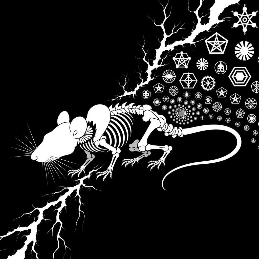 The skeletal rat charges through lightning, trailing fractal sigils of pharmakon pestilence and spectral recursion—the first siege banner of RAT WARS ULTRA UNLIMITED.