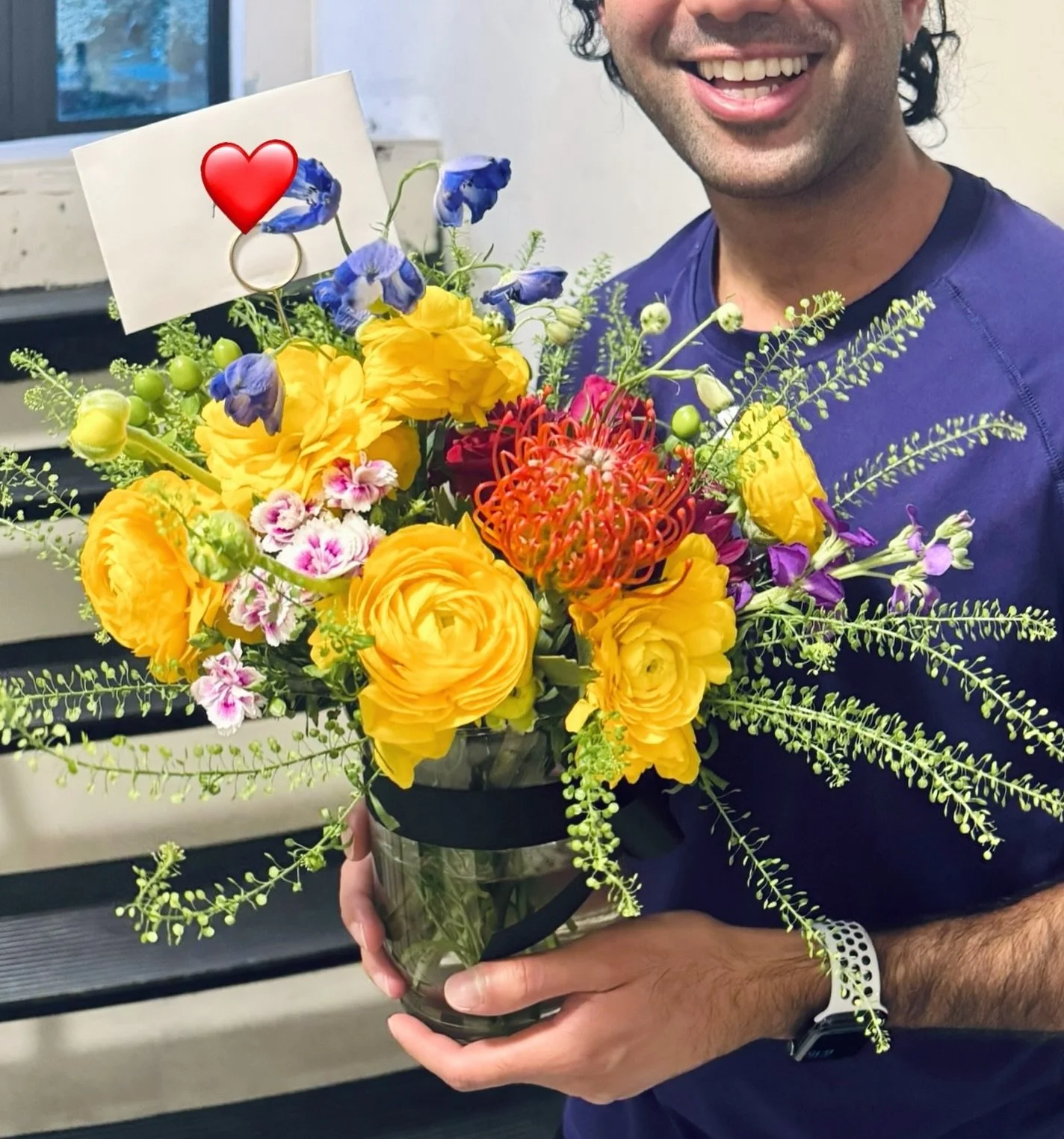 ❤️bucket filled! Boy gets flowers, boy happy❤️! #sweetfloweromine #ranuculus #bostonflorist #brightonmaflorist #brooklineflorist #samedaydelivery