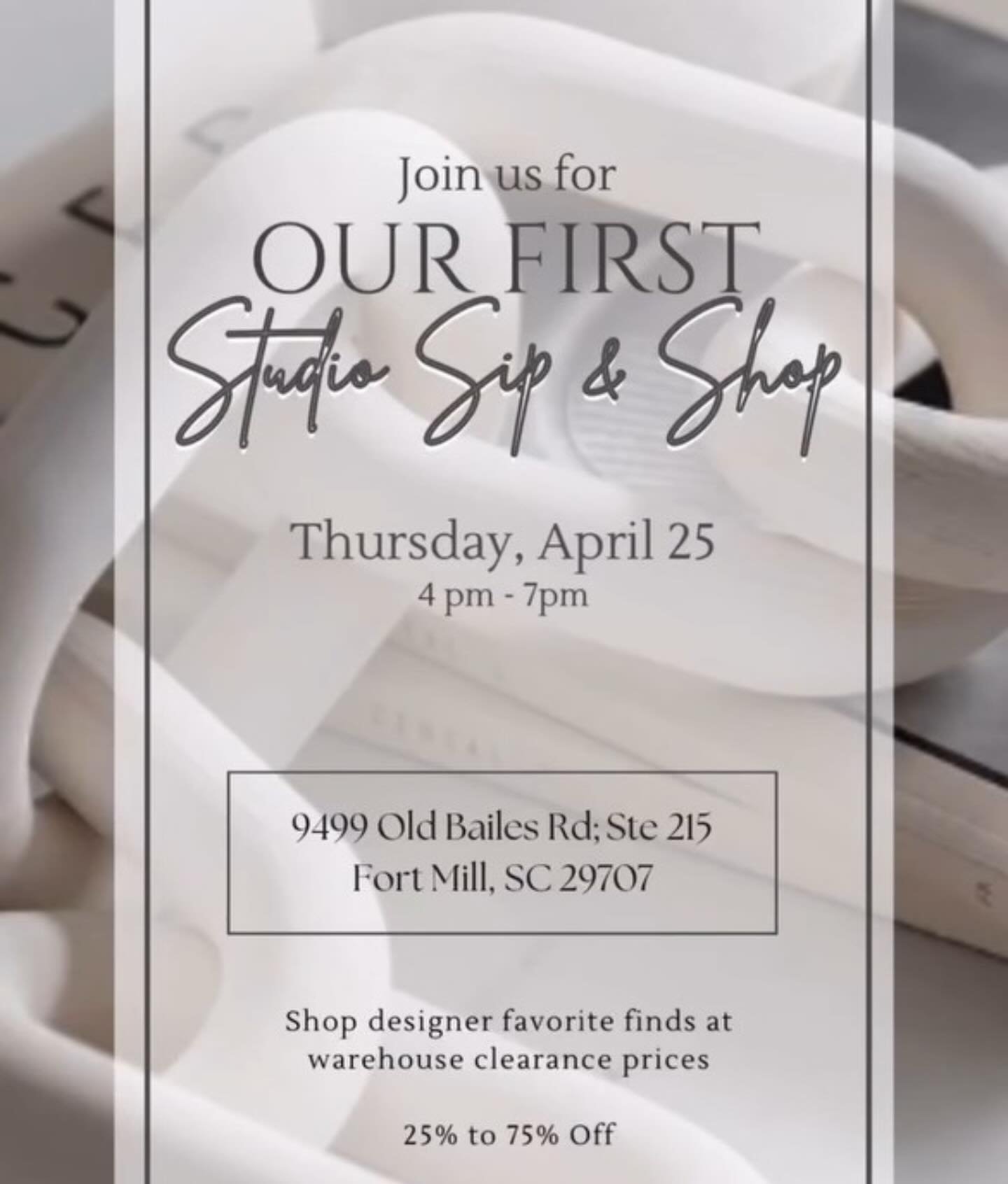 Join us next week for our first ever Sip &amp; Shop event! 🥂

Together with @tylerinteriorsdesign, @valentindesignco and @handleyhomeinteriors, we are excited to offer the public our favorite designer accessories at deeply discounted prices to make 
